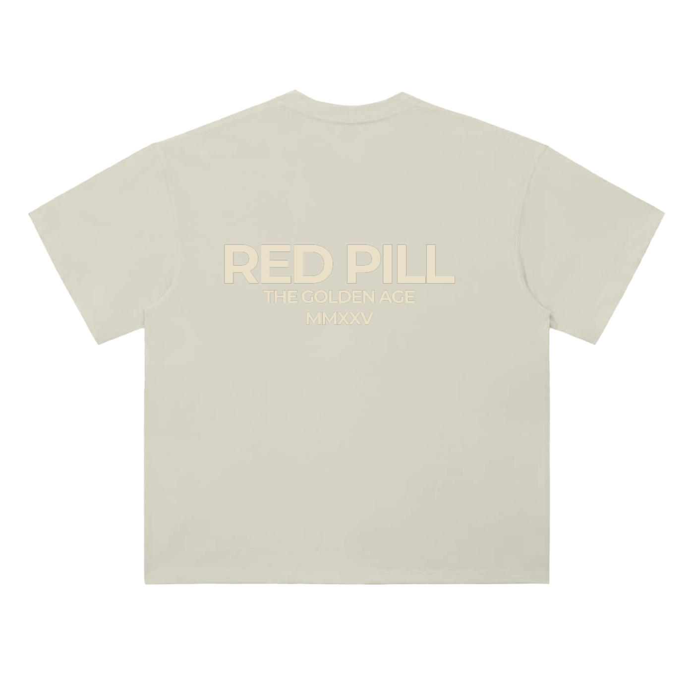 Red pill t-shirt in milk apricot featuring minimalist back text