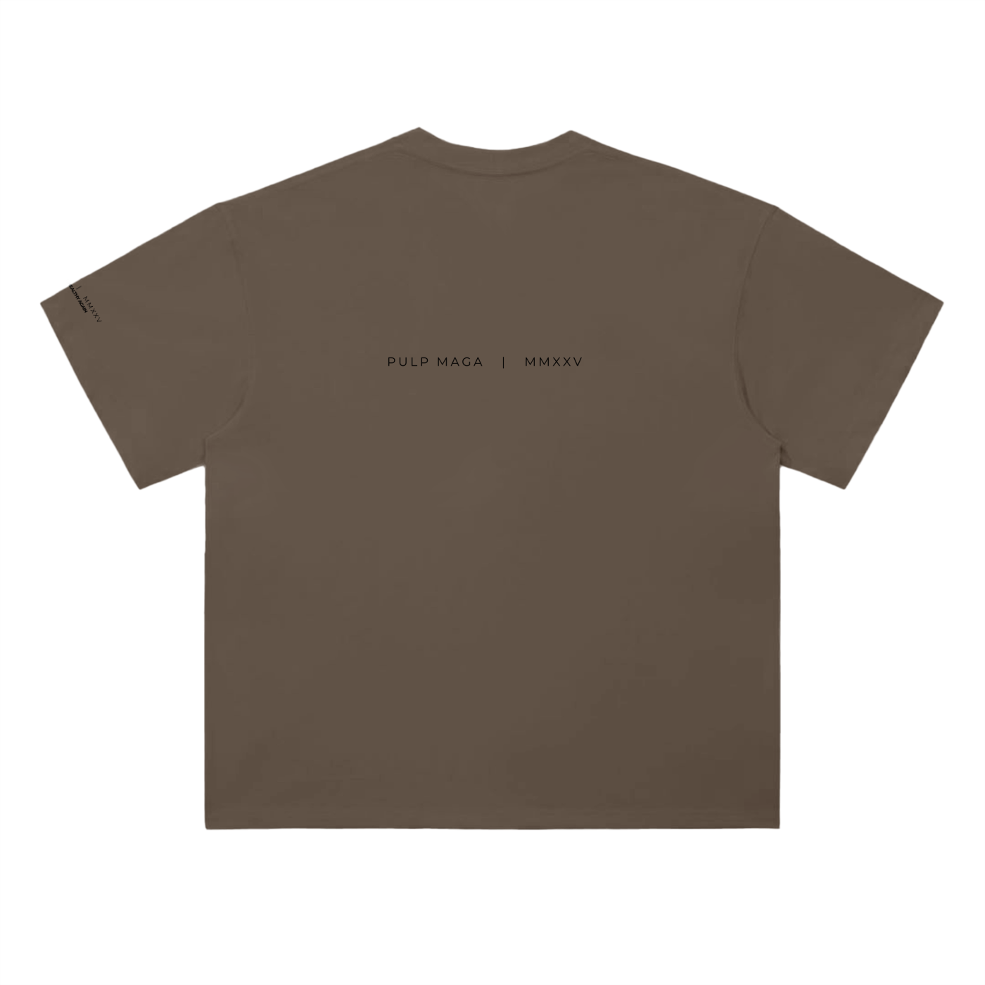 Settled science t-shirt in coffee brown with editorial text on back