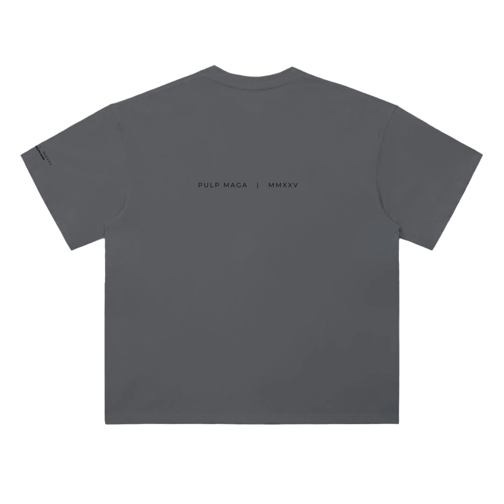Settled science t-shirt in dark gray featuring editorial back text