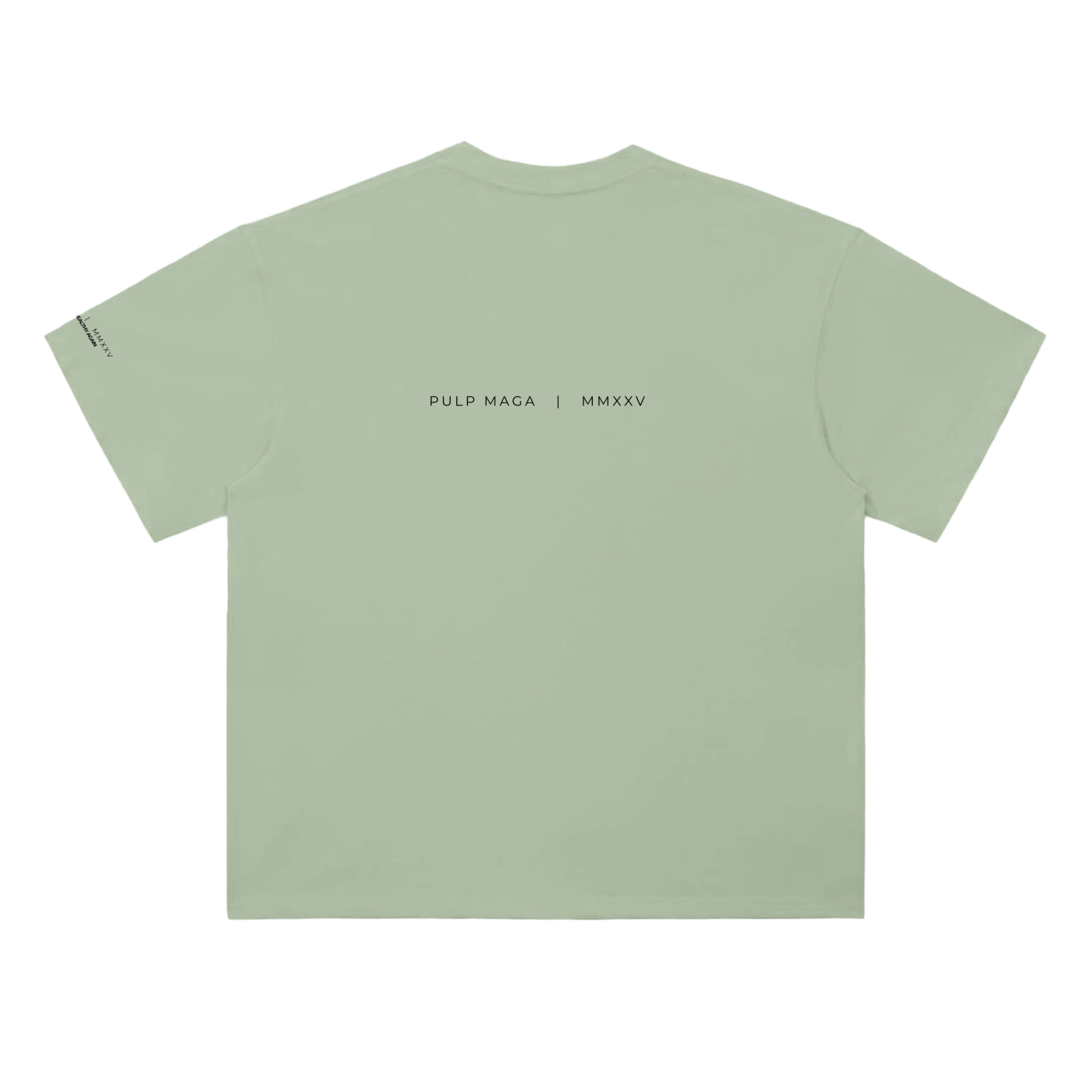 Settled science t-shirt in gray green featuring editorial text on back