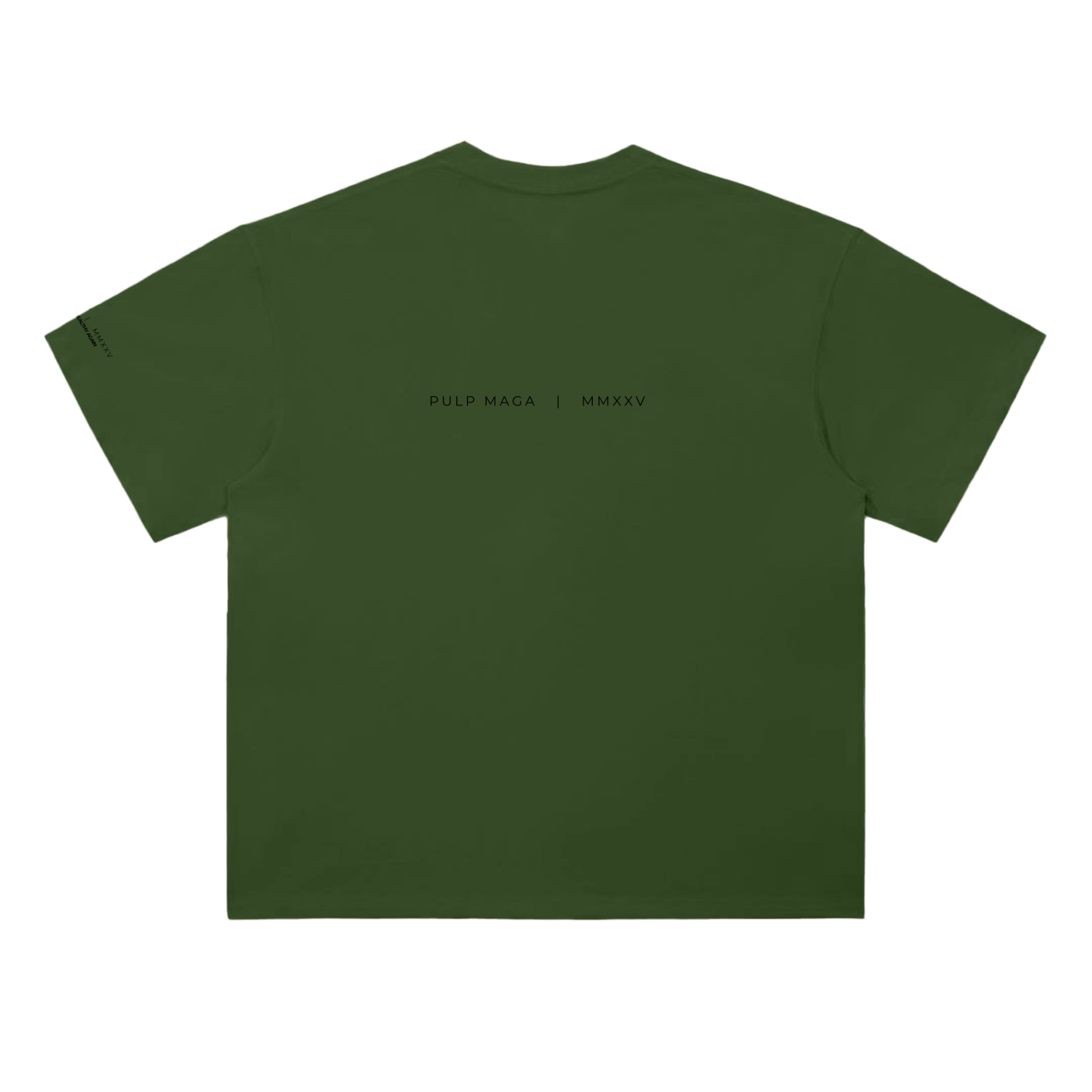 Settled science t-shirt in jungle green with editorial text on back