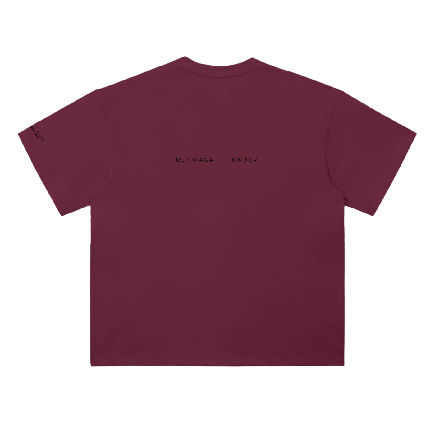 Settled science t-shirt in WINE RED featuring editorial back text