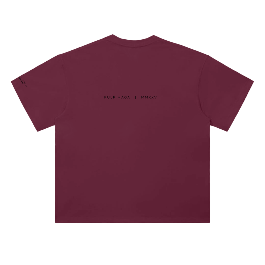 Settled science t-shirt in WINE RED featuring editorial back text