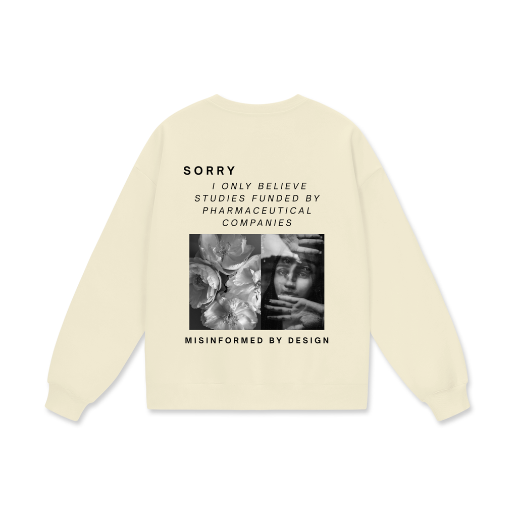bone sweatshirt with surreal art graphic and anti-pharm message for maha by pulp maga