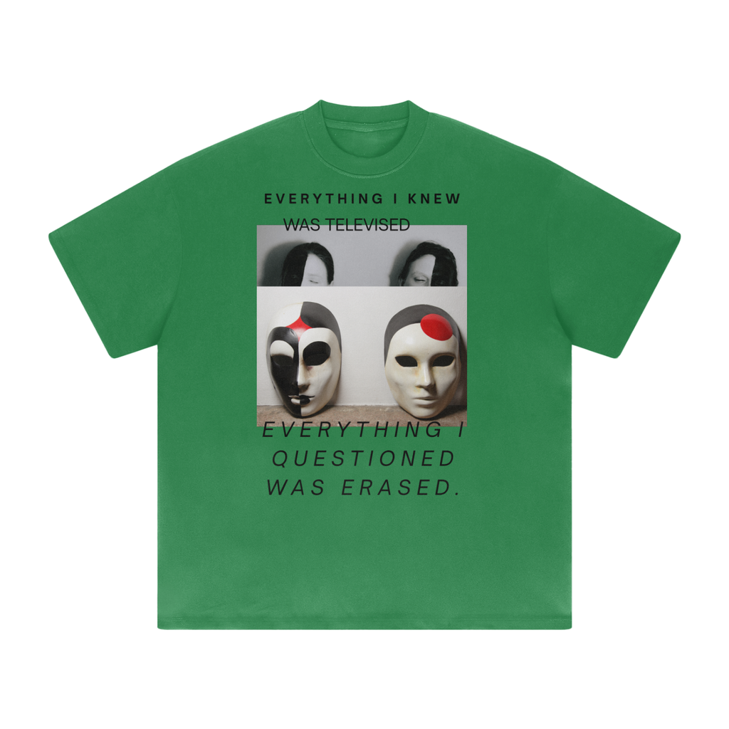 Fruit green MAGA streetwear tee – anti-media fashion graphic shirt with distorted mask design