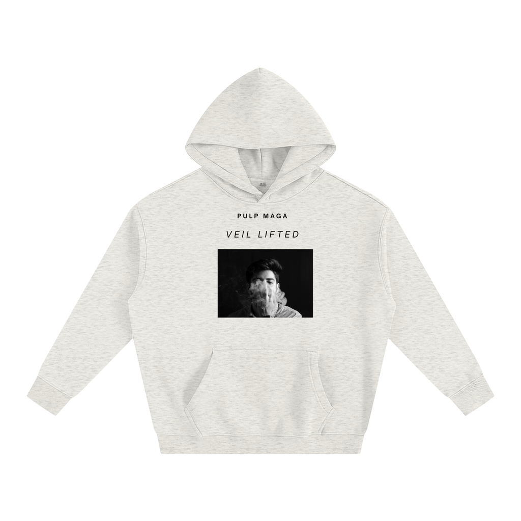 HEATHERED GRAY FASHION ART PRINT HOODIE WITH DESIGNER TEXT 'VEIL LIFTED'