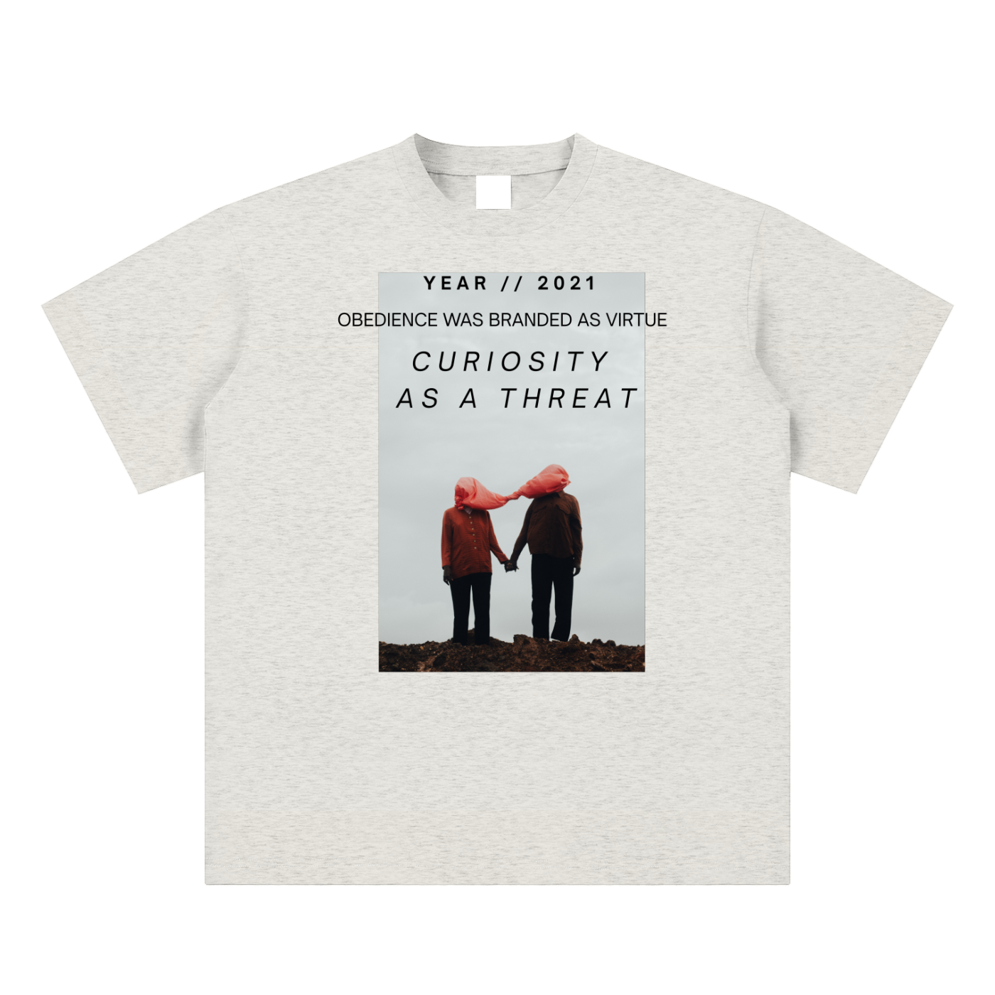 heathered covid t-shirt with surreal graphic for no fauci