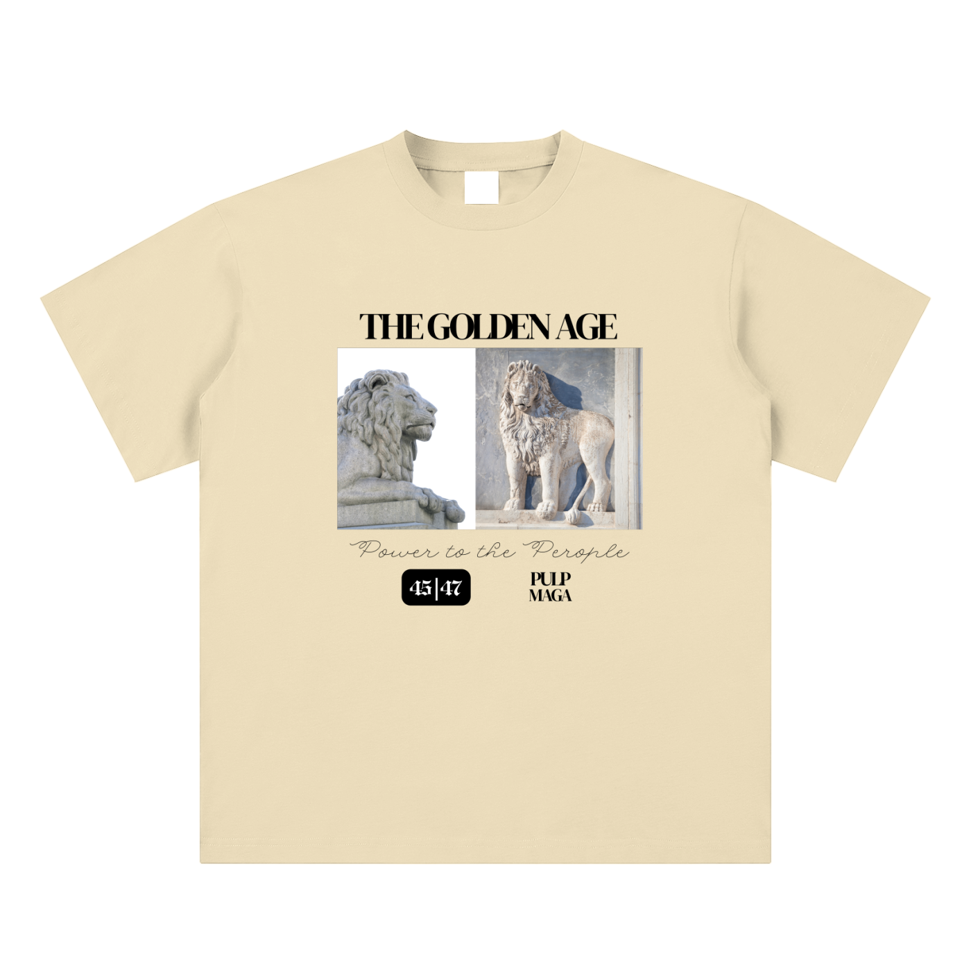 american pride t-shirt front view in apricot with Golden Age graphic on sueded cotton tee