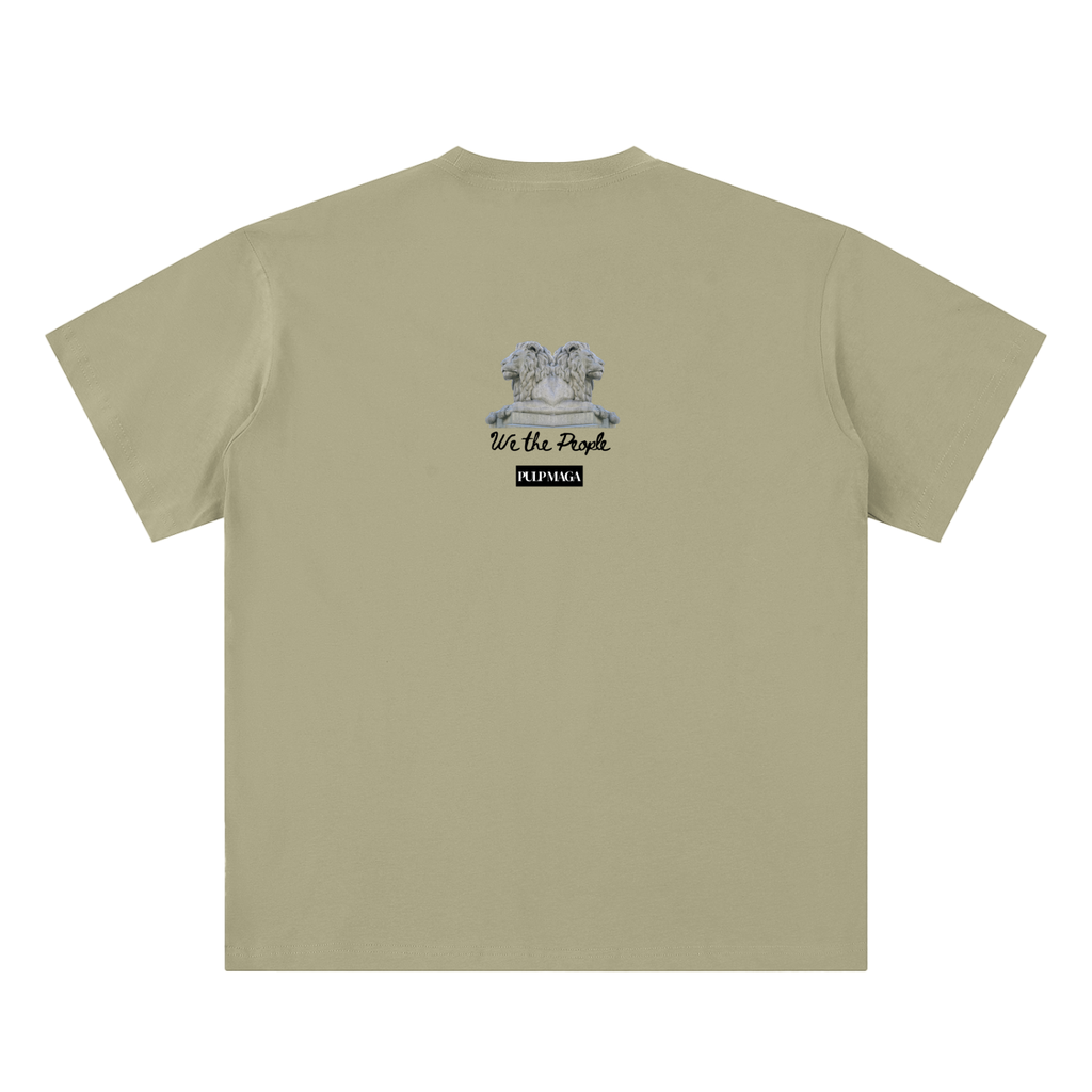 american pride t-shirt back view in gray coffee featuring We the People emblem on sueded cotton