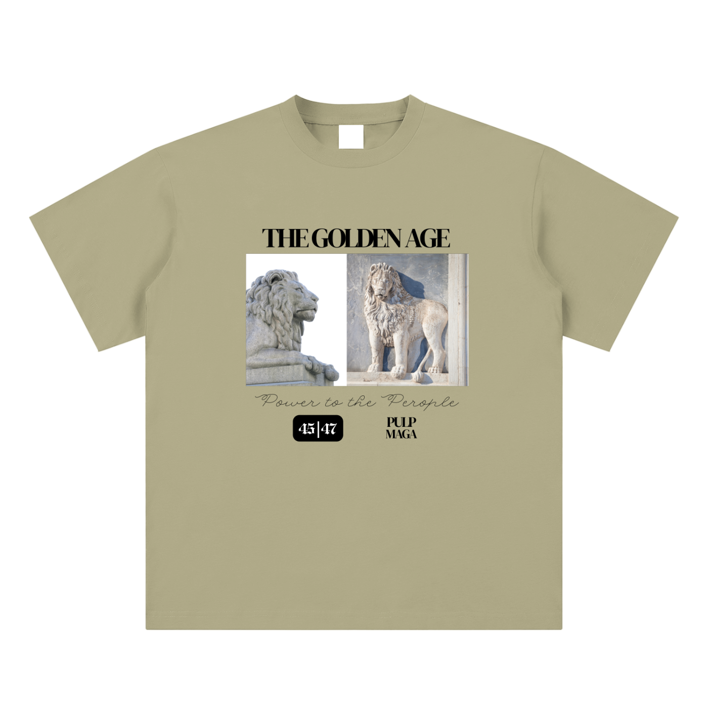 american pride t-shirt front view in gray coffee with Golden Age graphic on sueded cotton tee