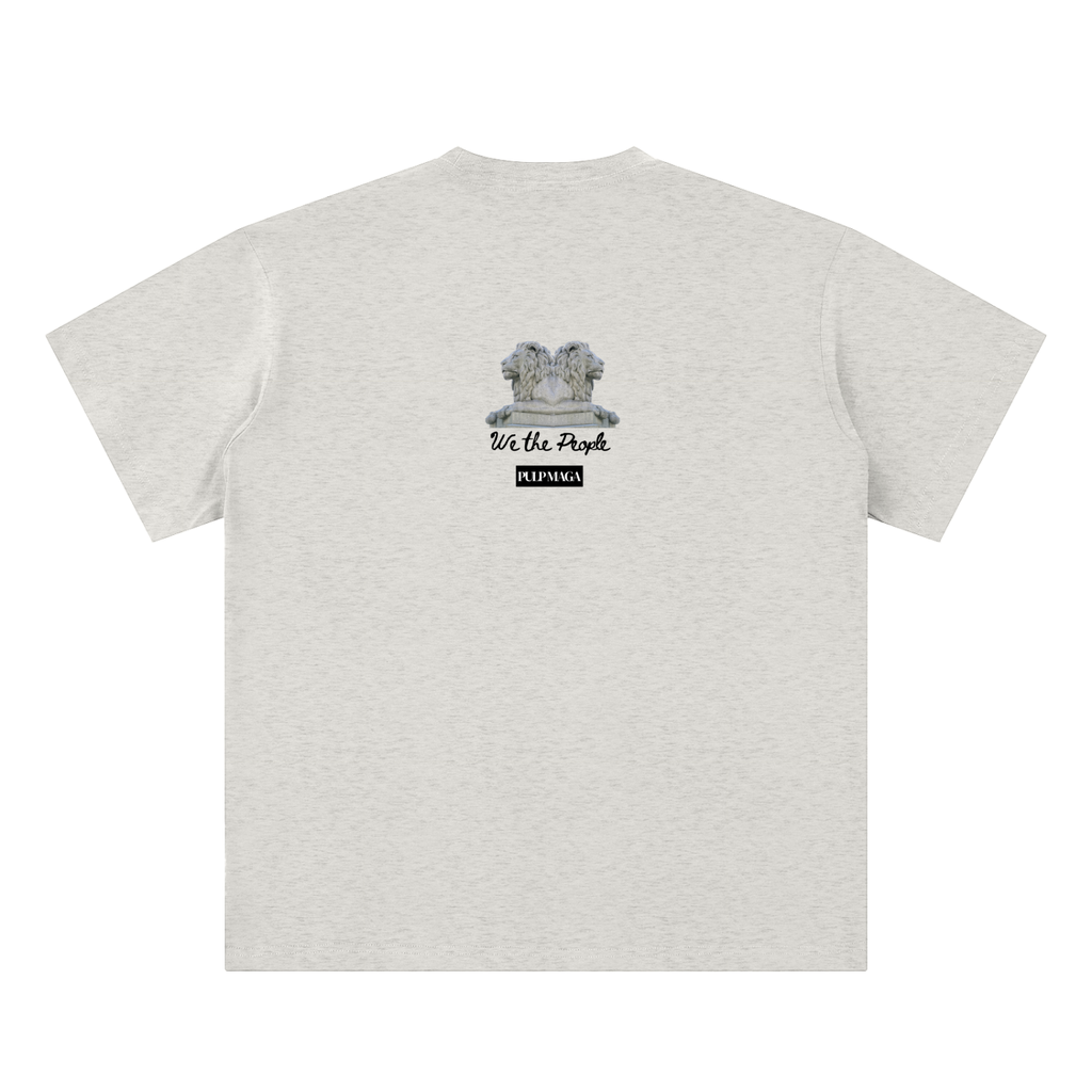 american pride t-shirt back view in oat gray featuring We the People emblem on sueded cotton