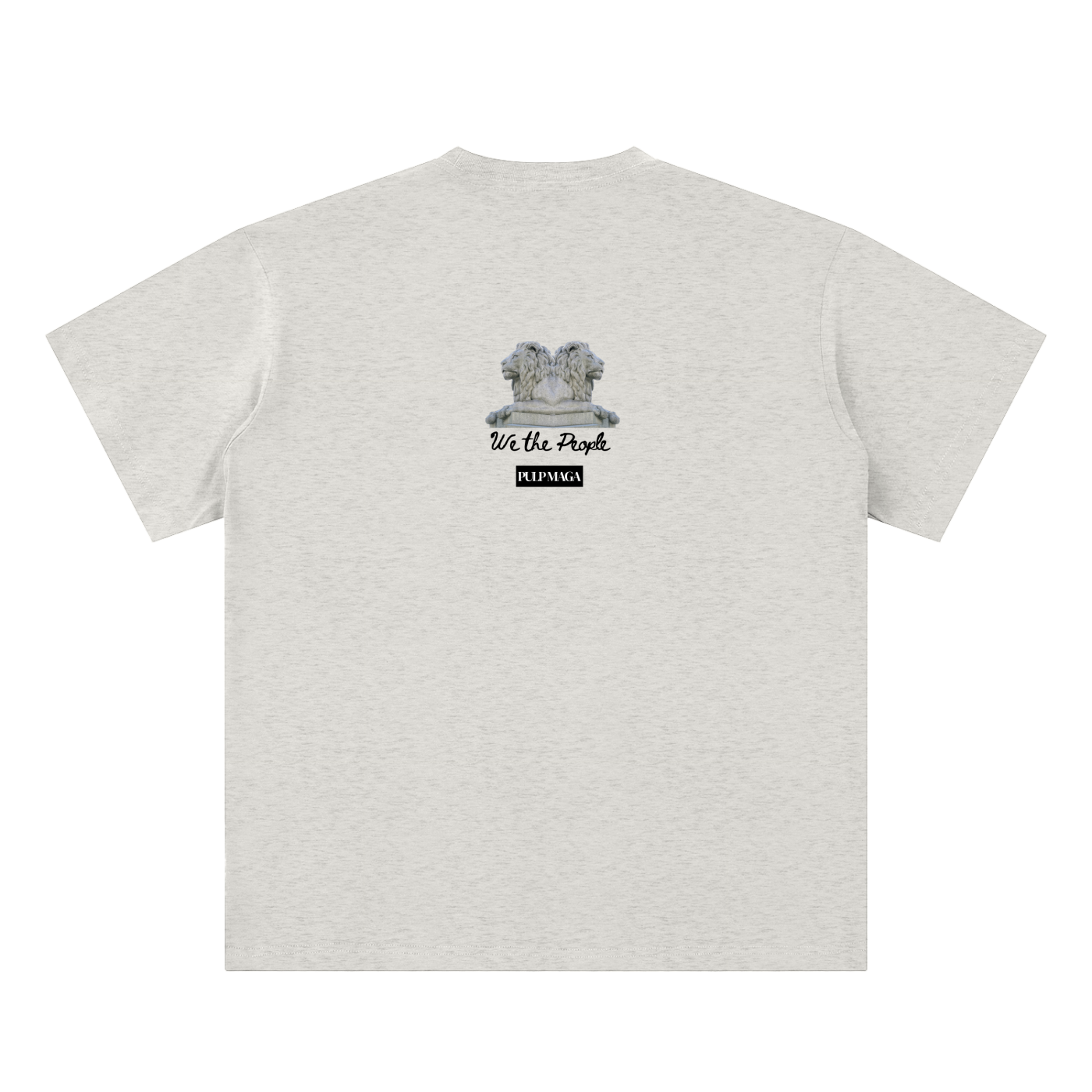 american pride t-shirt back view in oat gray featuring We the People emblem on sueded cotton