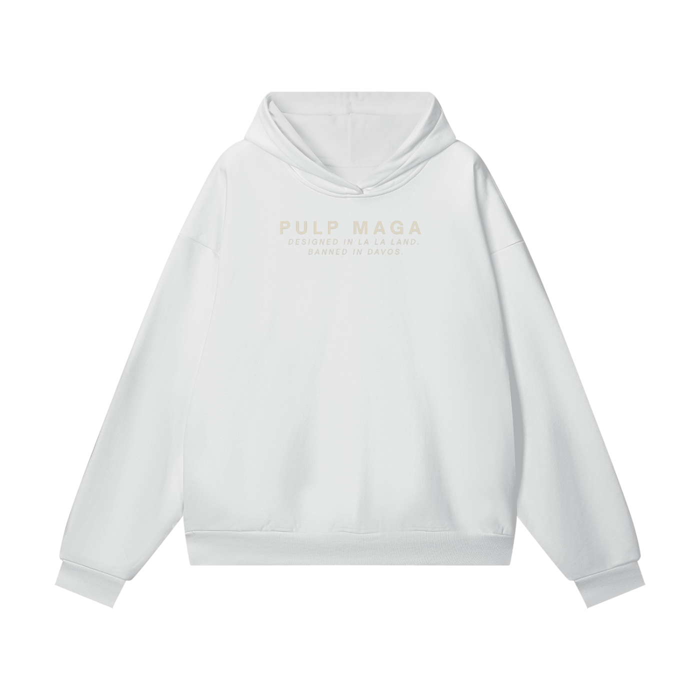 white pulp maga minimal hoodie with fear of god aesthetic 