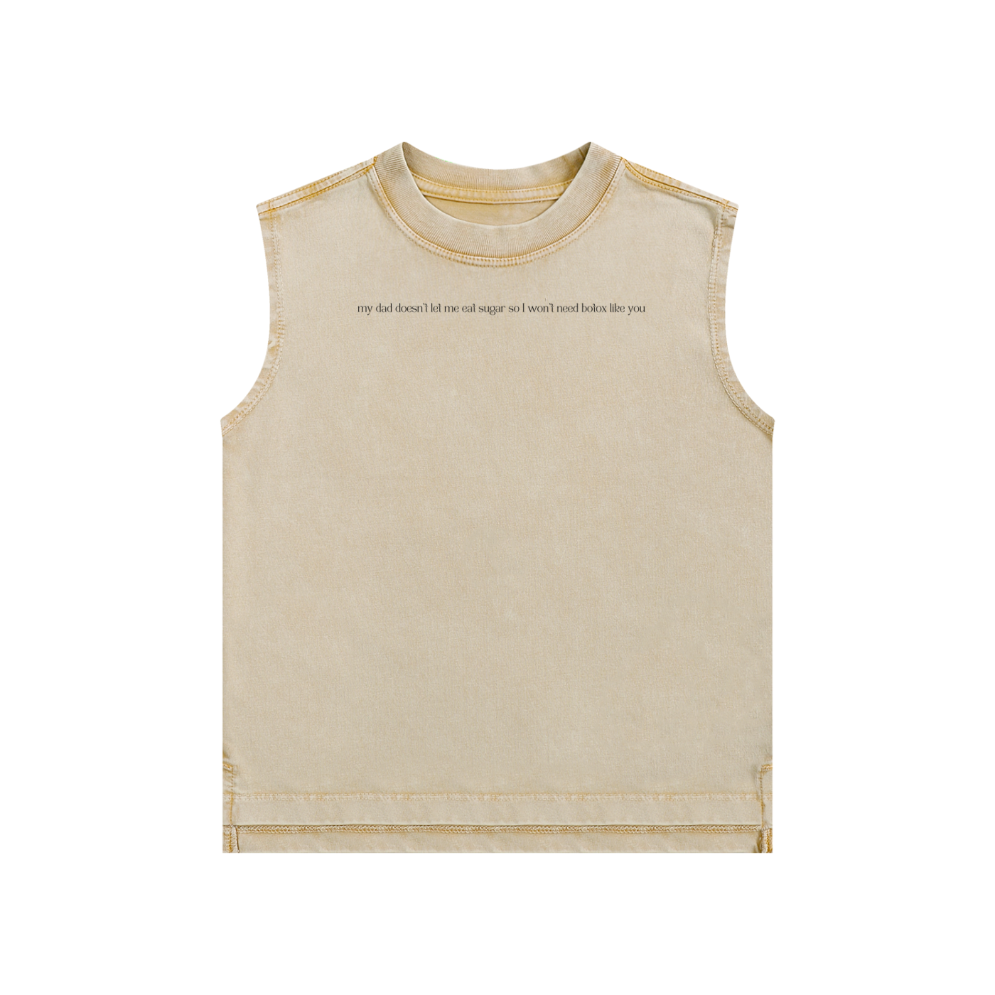 funny political kids tee in quiet luxury print with botox no sugar black text