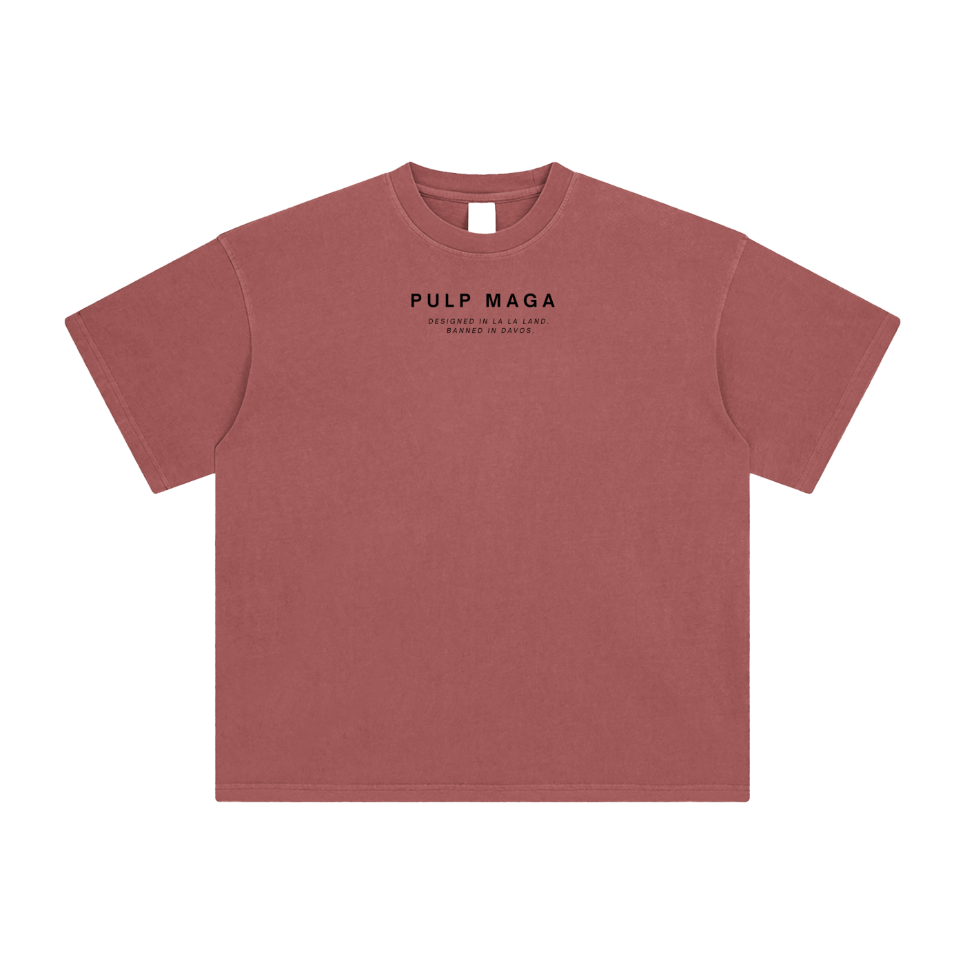 pulp maga banned in davos logo tee in brick red