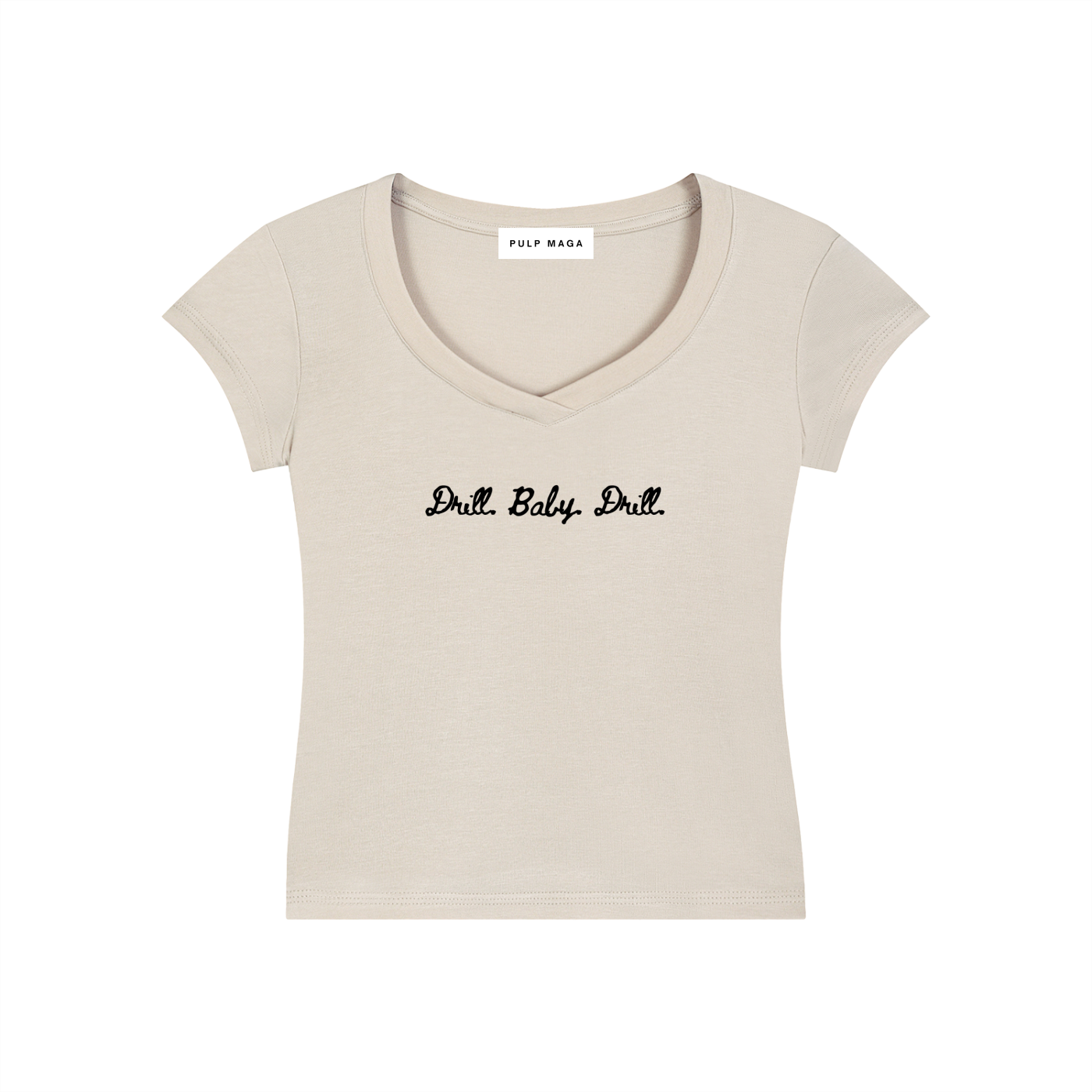 DRILL BABY DRILL - V-Neck Bodycon Baby Tee