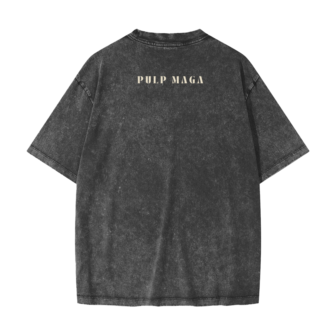 vintage style black washed shirt with pulp maga trump logo