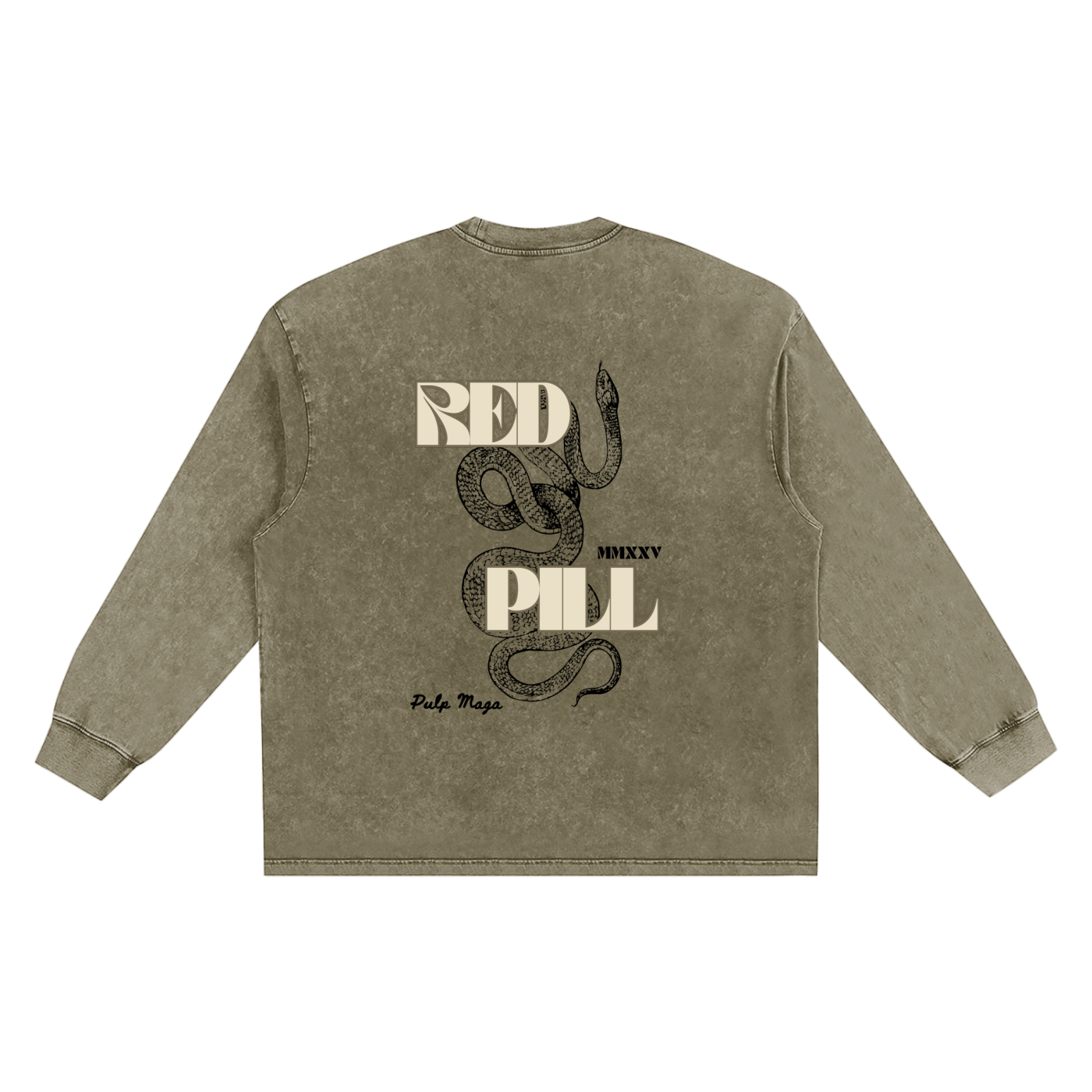 RED PILL | SERPENS MAGISTER - CREAM INK - Snow Wash Streetwear Long Sleeve Tee