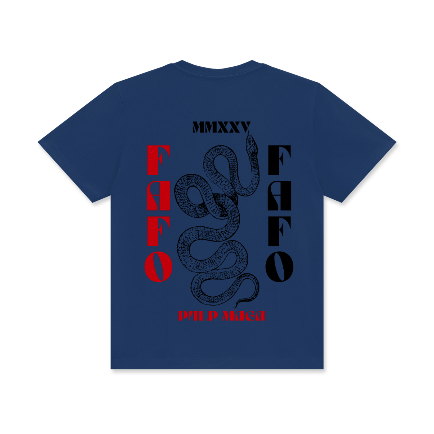 dark blue shirt with 'FAFO 2025' text and large graphic