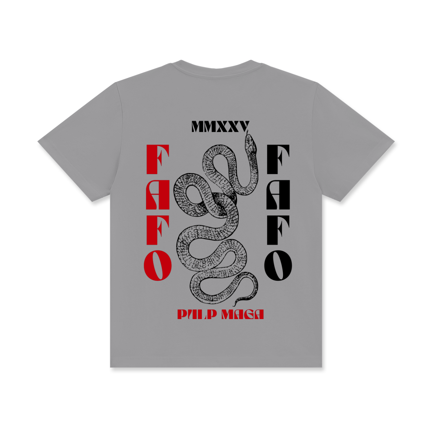 light gray fafo maga shirt with red and black text and snake graphic