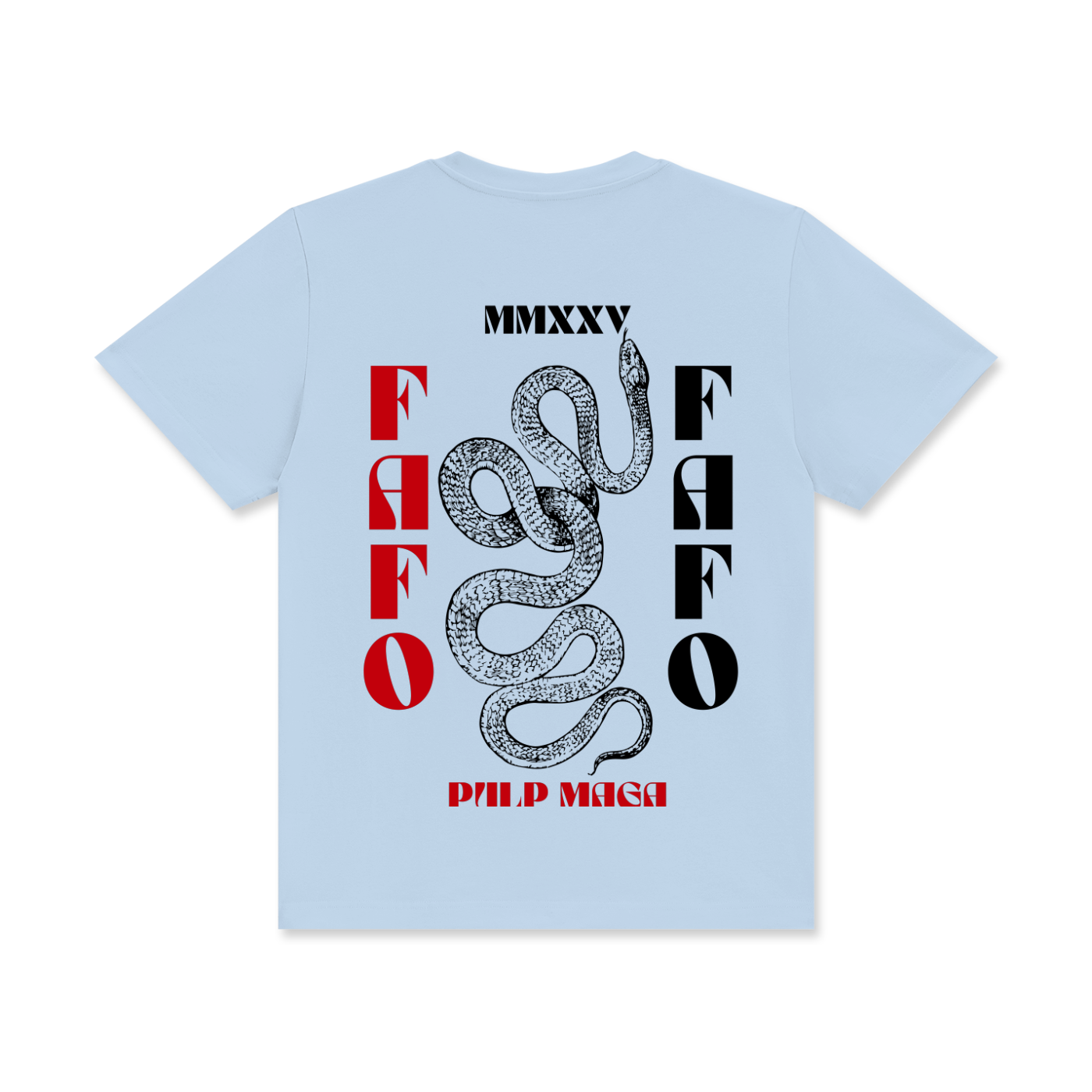 light blue t-shirt 'fuck around and find out' FAFO text and large print