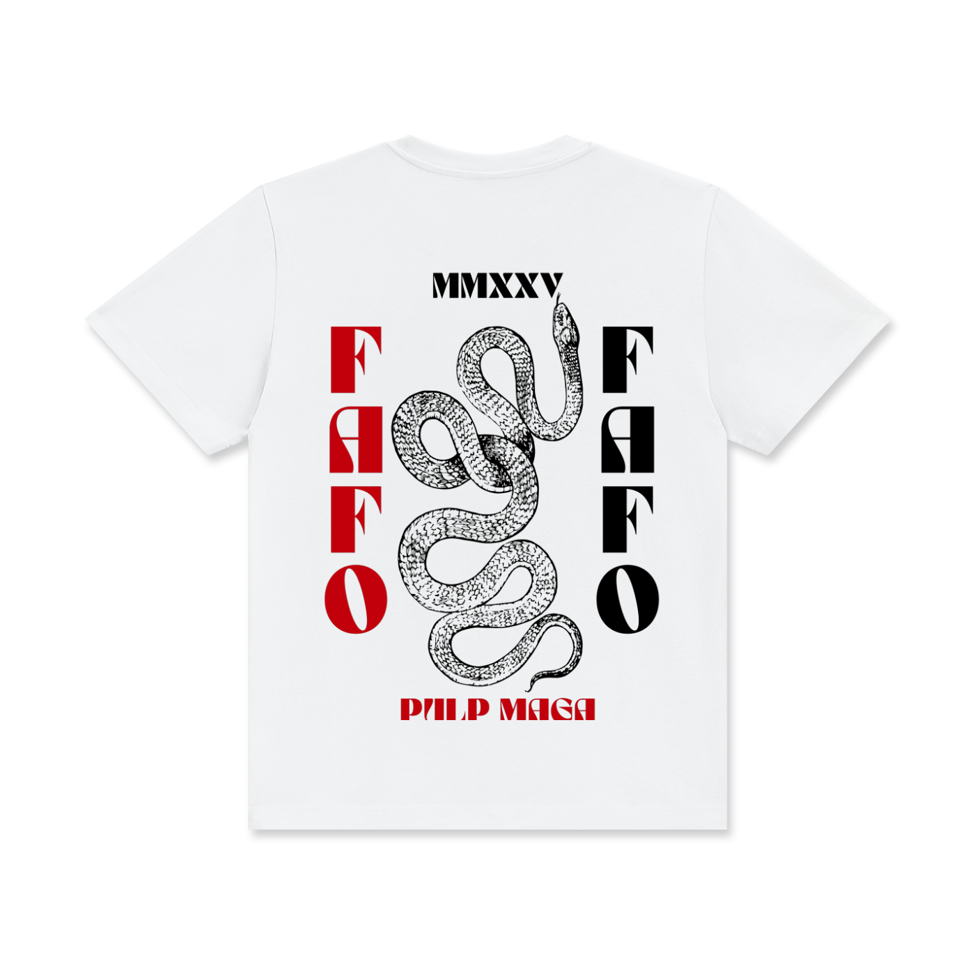 maximal maga white graphic t-shirt with 'fafo' text in red and black