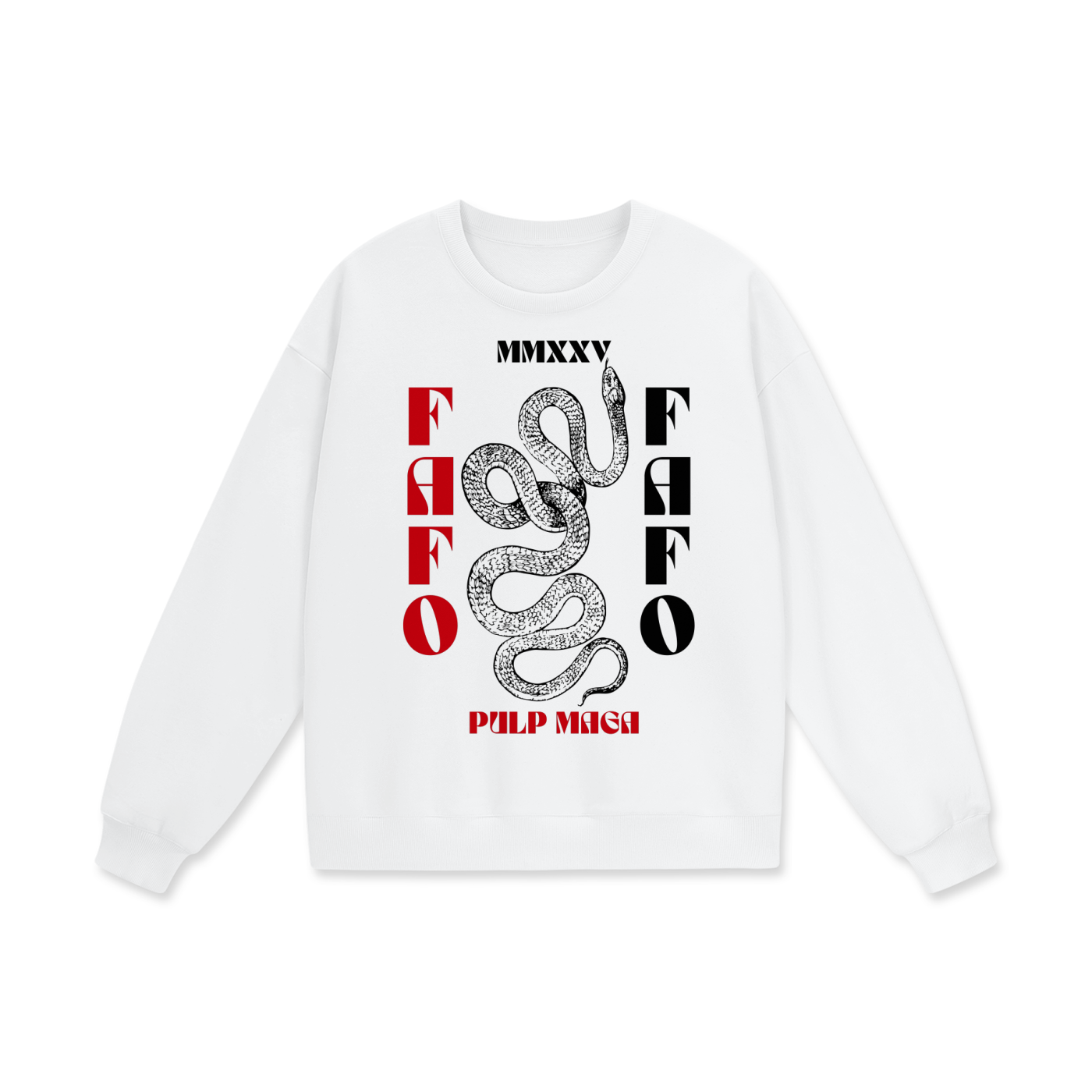 maximal fuck around and find out graphic print on oversized white sweatshirt