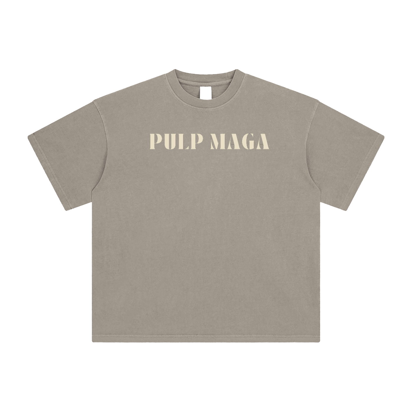 aesthetic khaki maga political shirt with pulp maga logo in cream