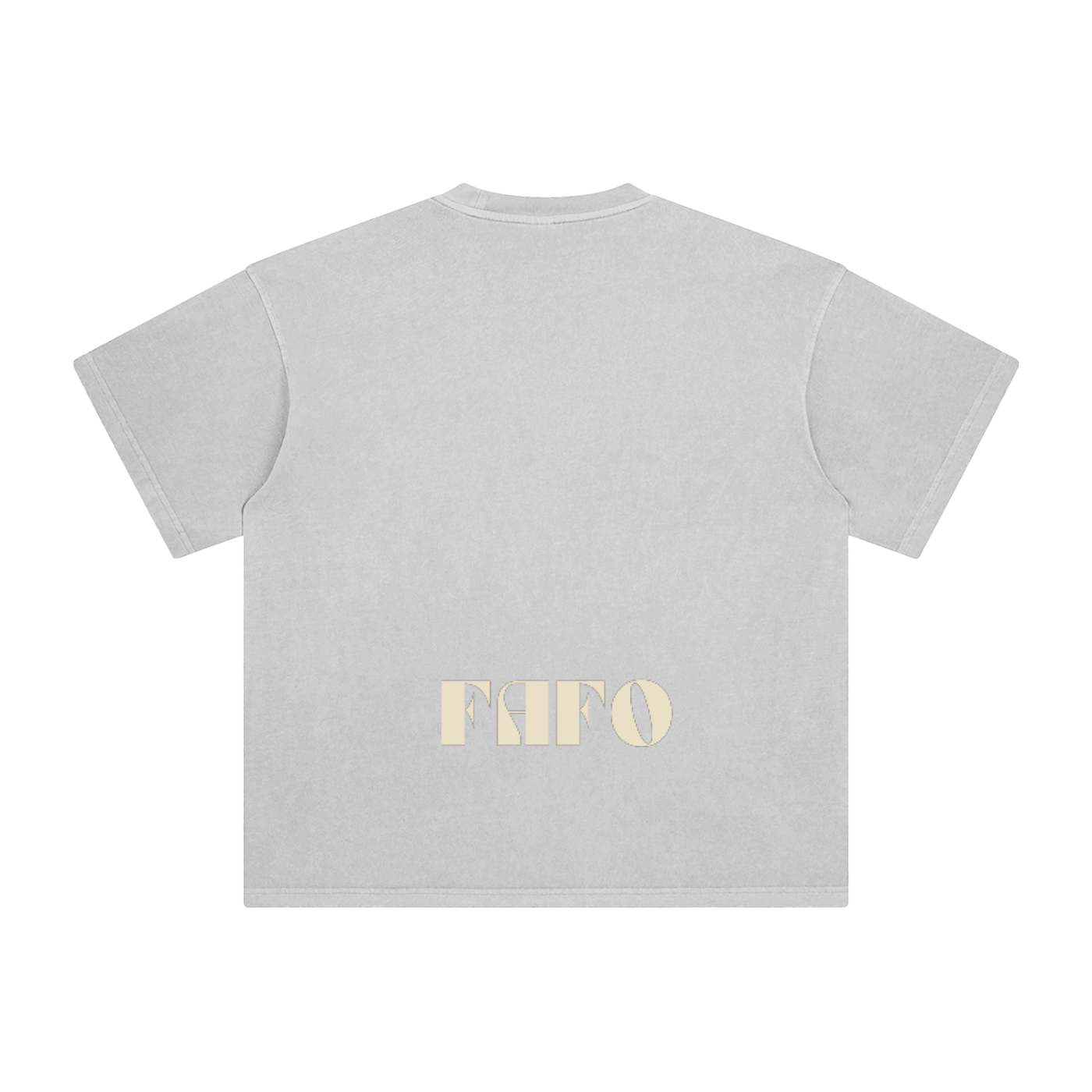 light gray modernist style minimal maga shirt with fafo text in cream