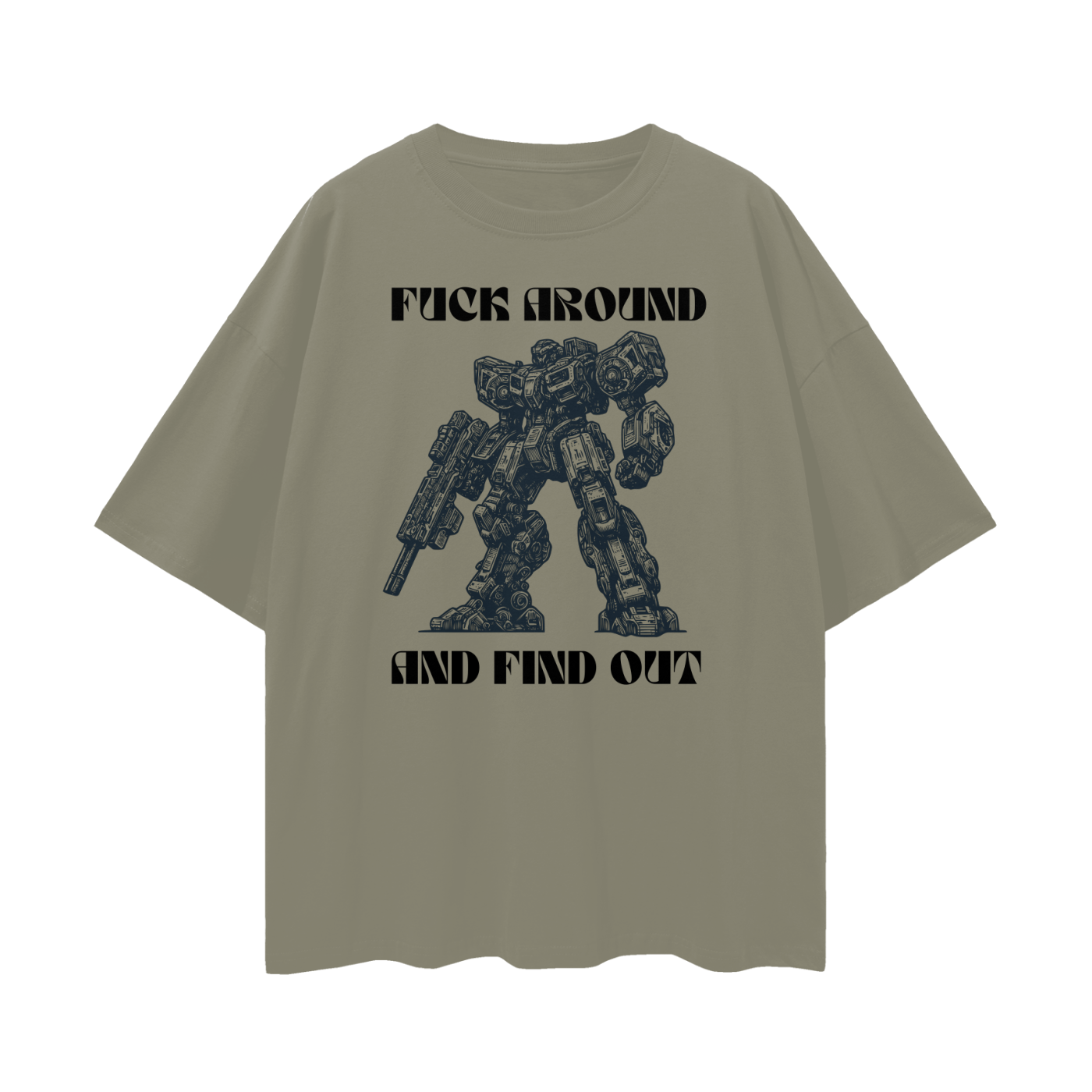 khaki t-shirt with fuck around and find out robot graphic print