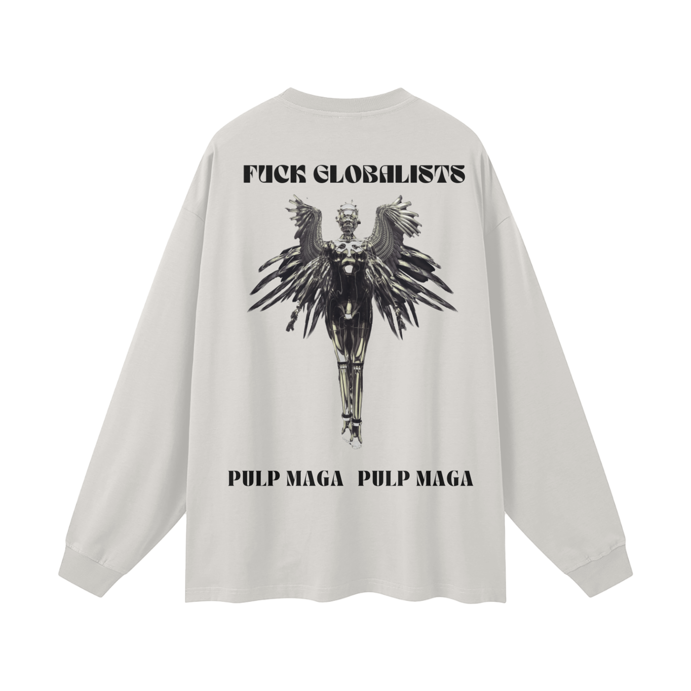 long sleeve earth tone maga shirt with globalist robot graphic