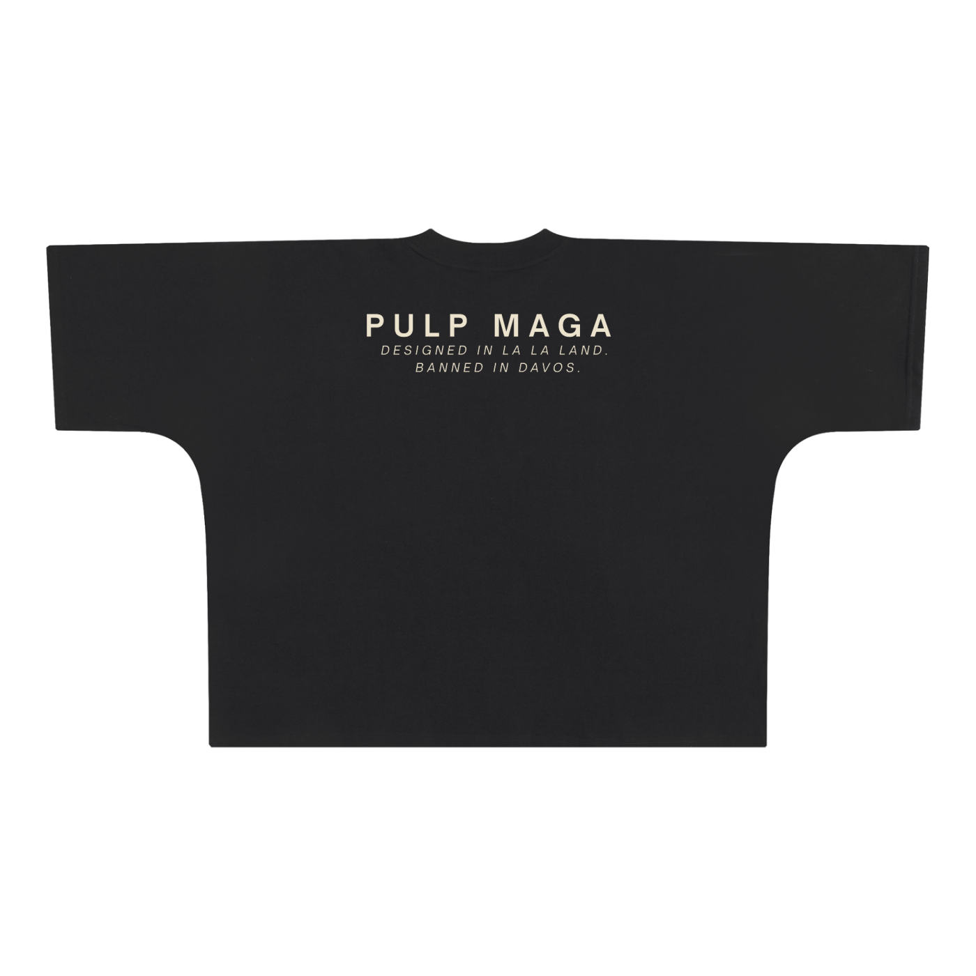 oversize black boxy streetwear political shirt with pulp maga text
