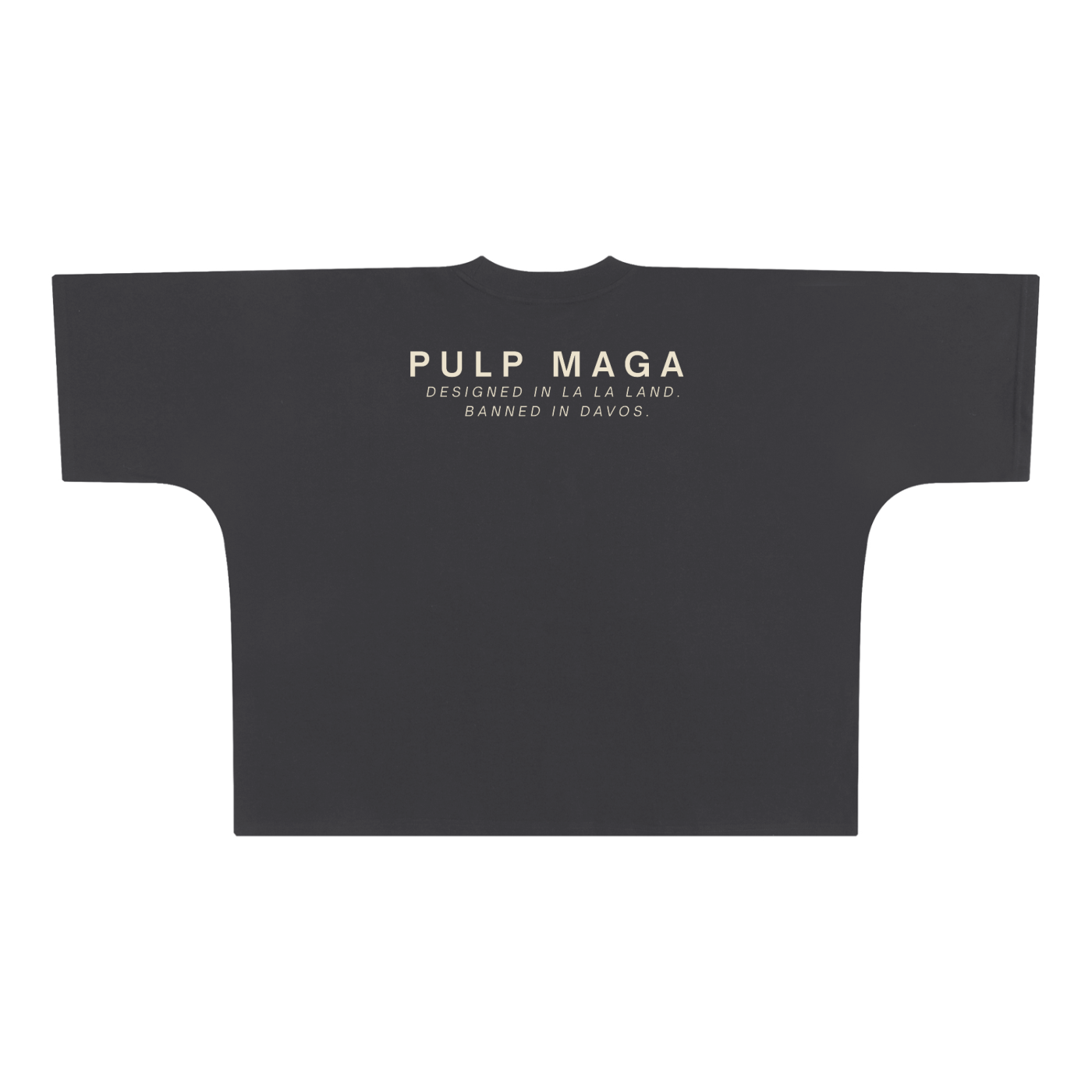 maga streetwear t-shirt with designed in la la land banned in davos by pulp maga text