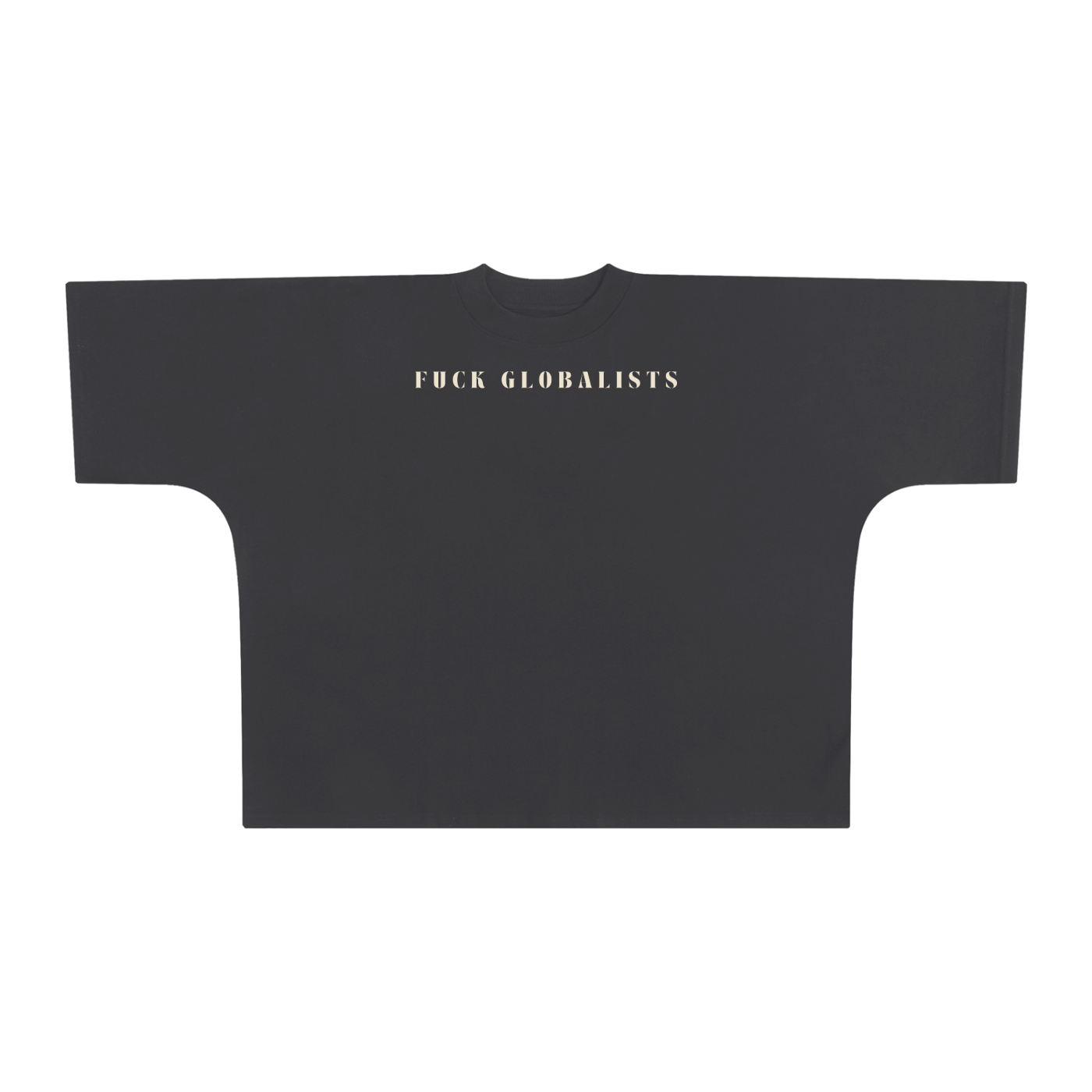 gray political oversize streetwear tee with fuck globalists text