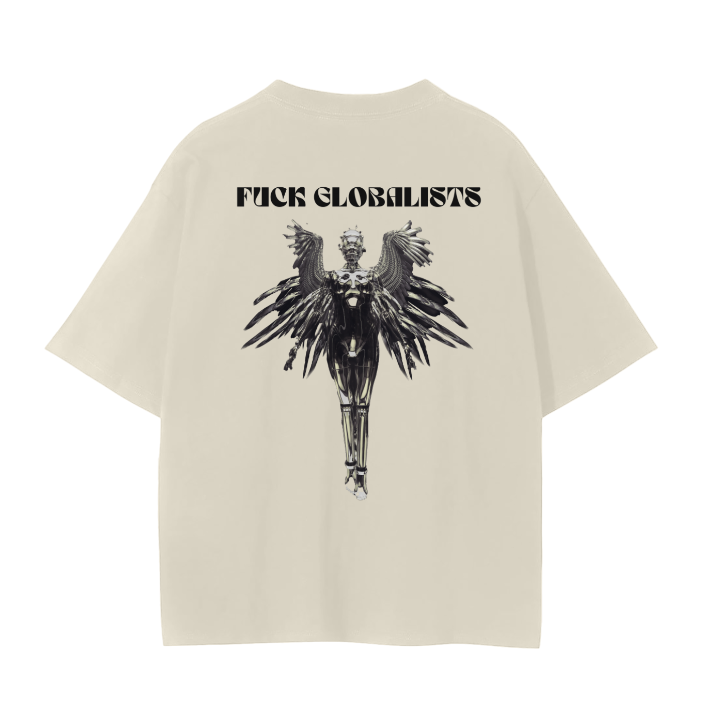 bold computer republican elon musk t-shirt with maga robot and 'fuck globalists' text