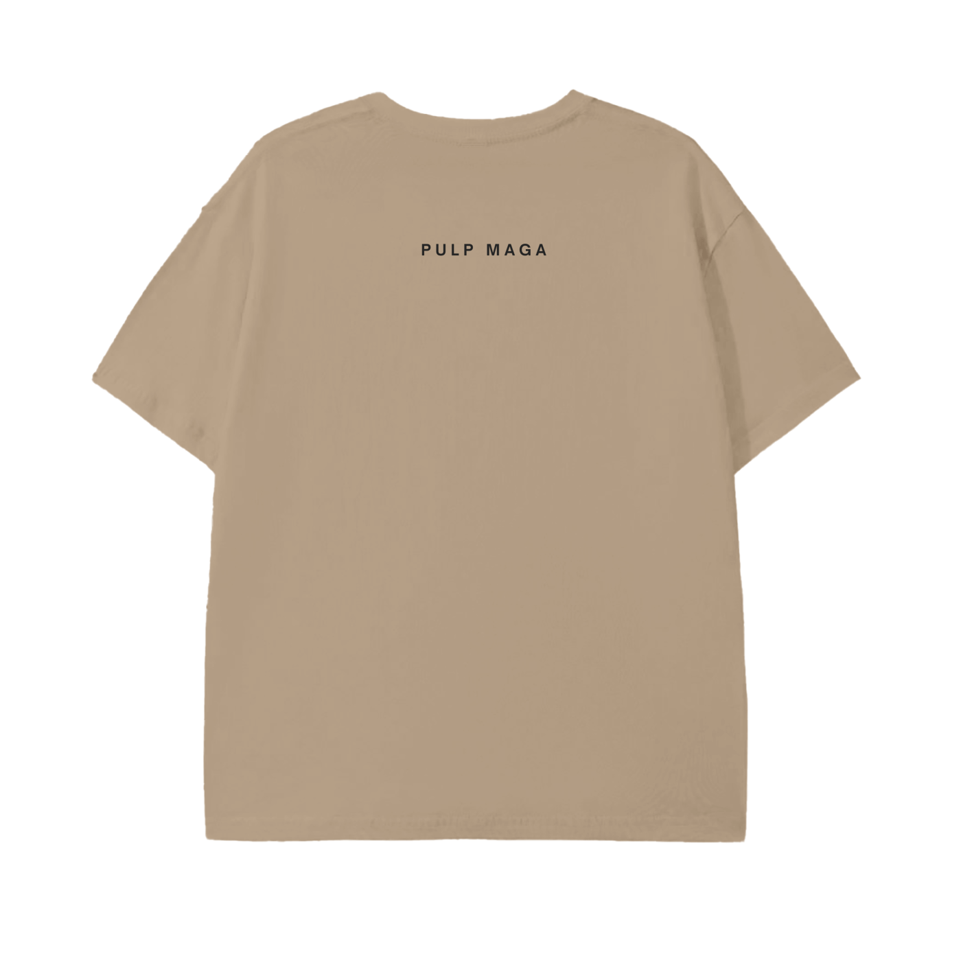 holistic nutrition shirt for republicans with quiet luxury 'pulp maga' in black text on minimal khaki