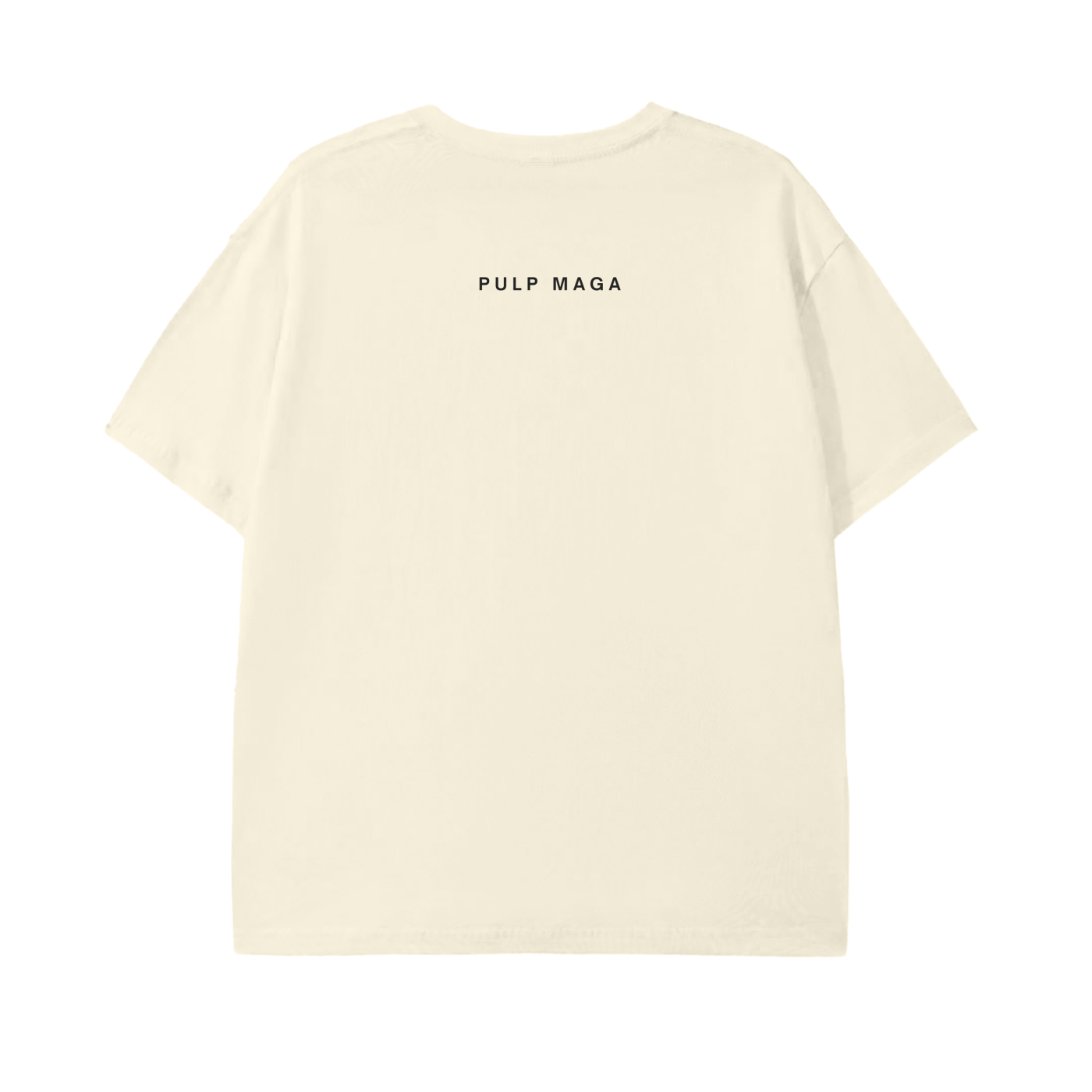 earth ton t-shirt with anti-pharma message on front and subtle style pulp maga logo on back