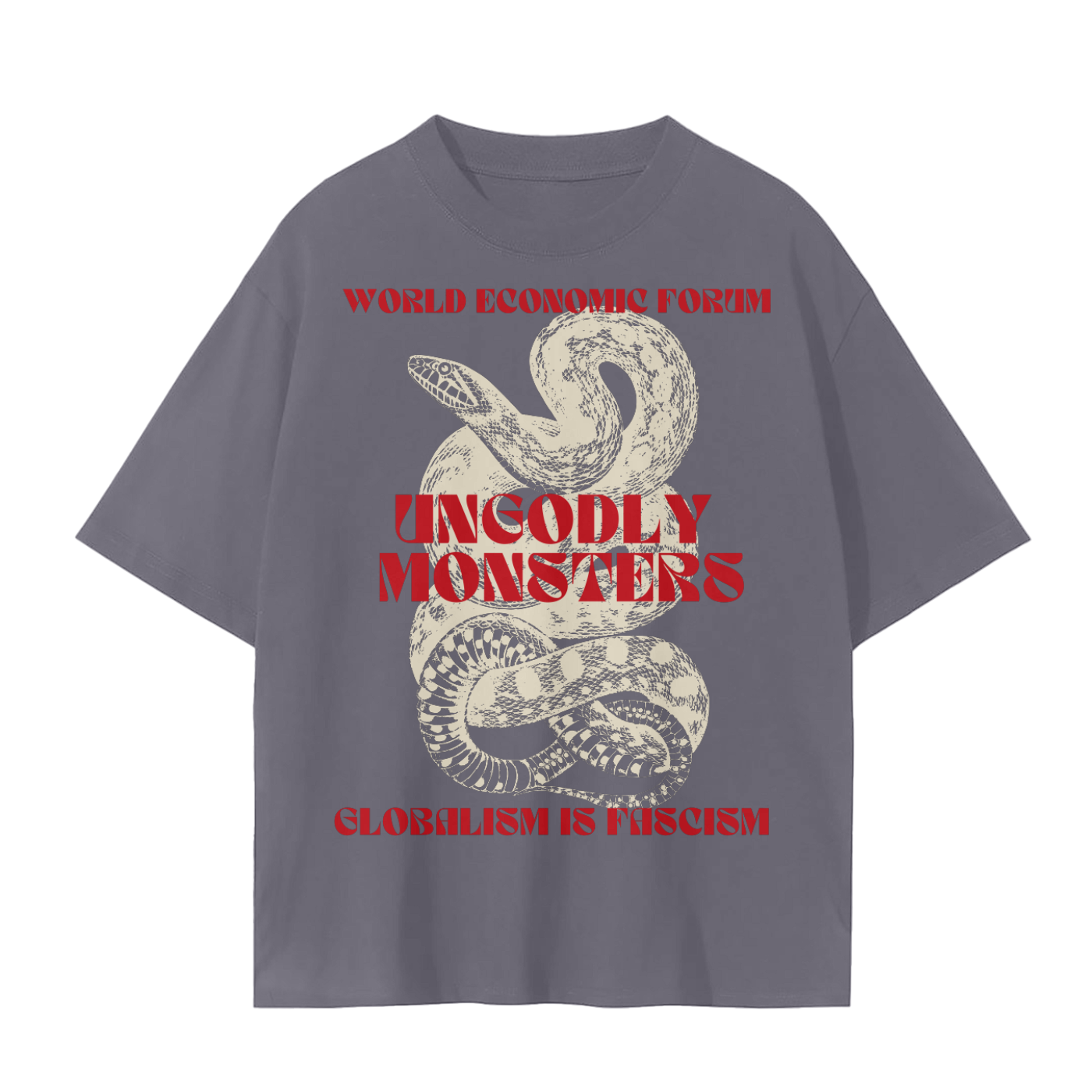 ungodly monsters WEF tee in lava smoke with red text