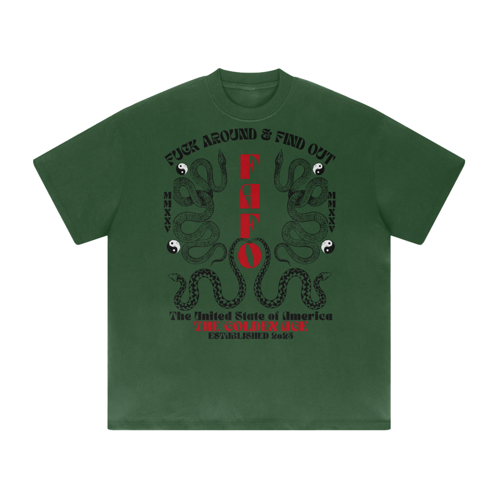 earth tone t-shirt with trump 'golden age of america' text 