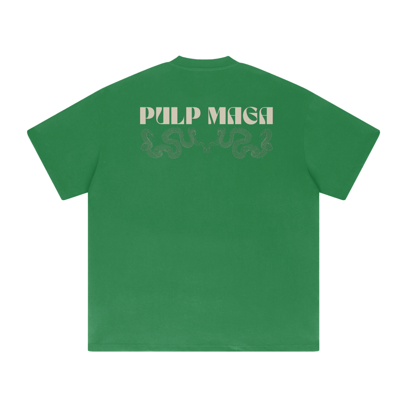 green t-shirt with pulp maga streetwear logo