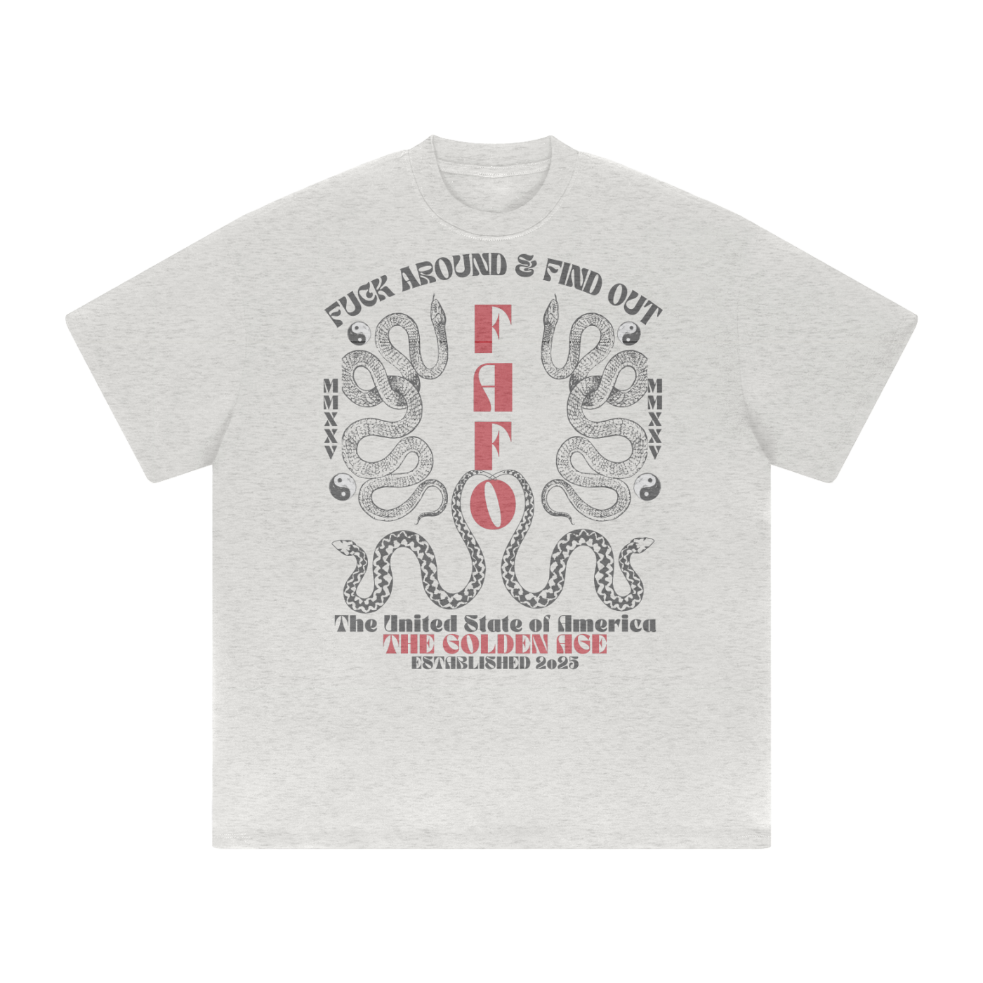 heathered gray t-shirt with 'golden age of america' text and bold graphic