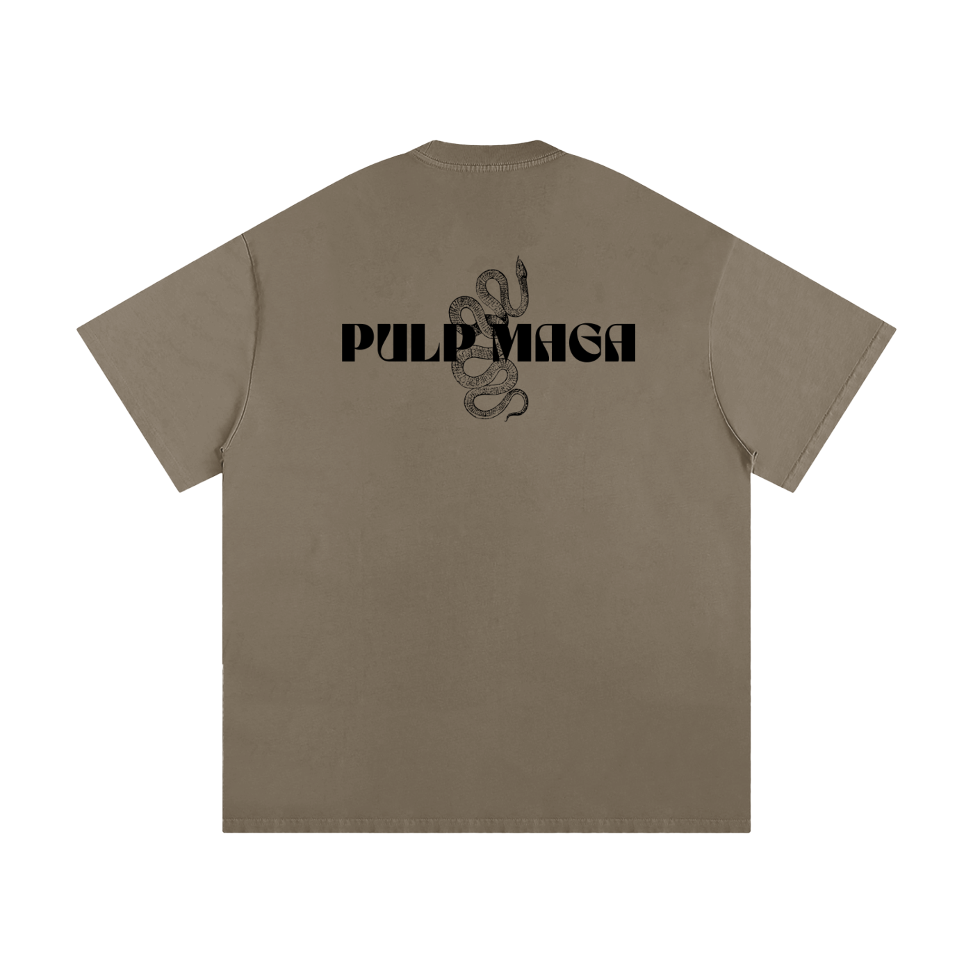 light brown pulp maga logo tee in quiet luxury style