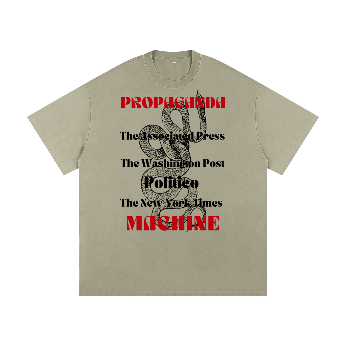 fear of god style fake news propaganda beige maga shirt with bold text and graphic 