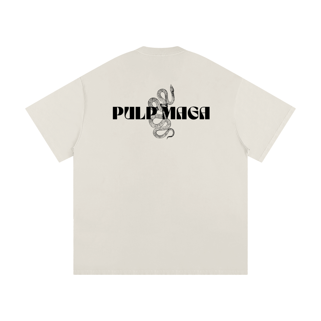 premium pulp maga logo tee in cream with black text