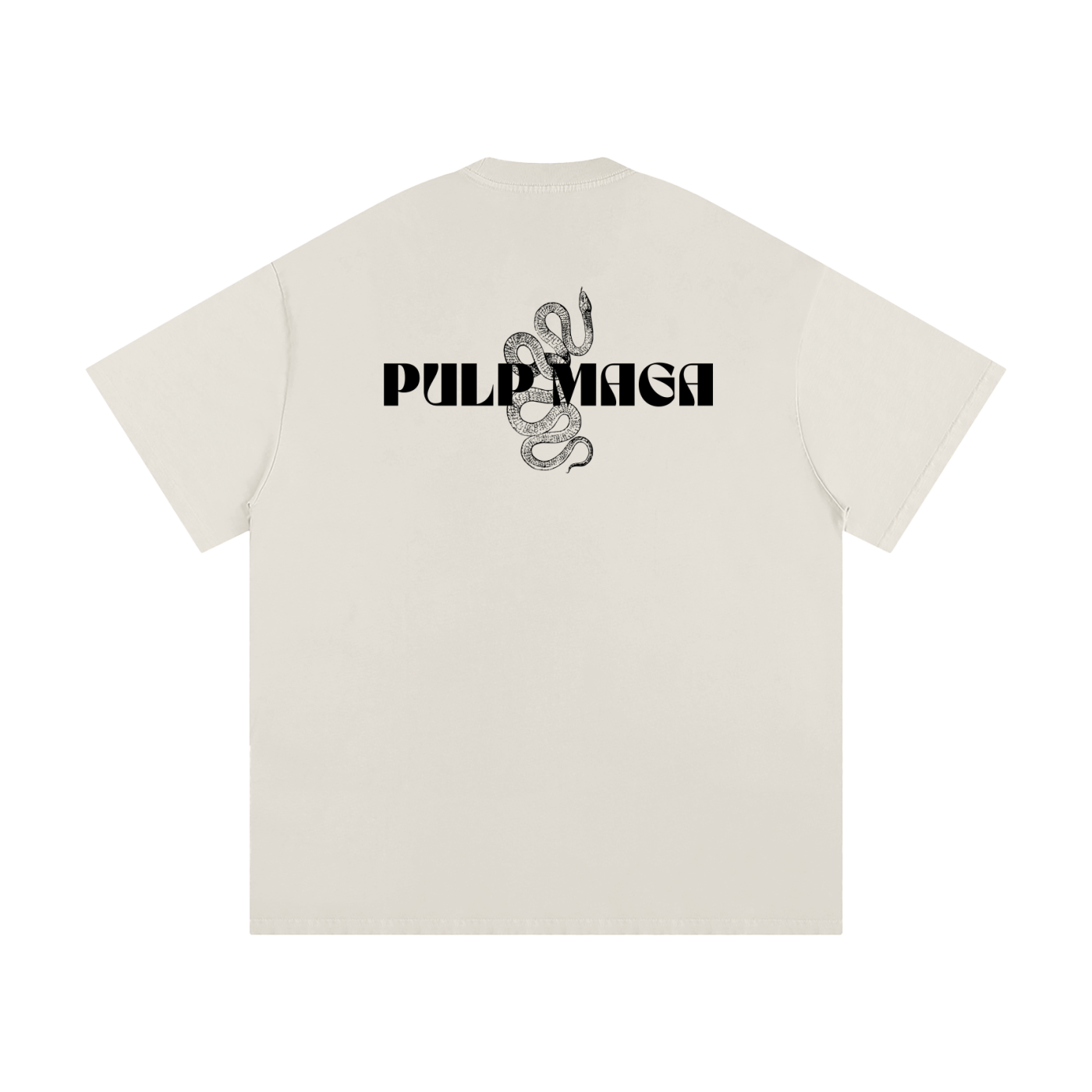 premium pulp maga logo tee in cream with black text