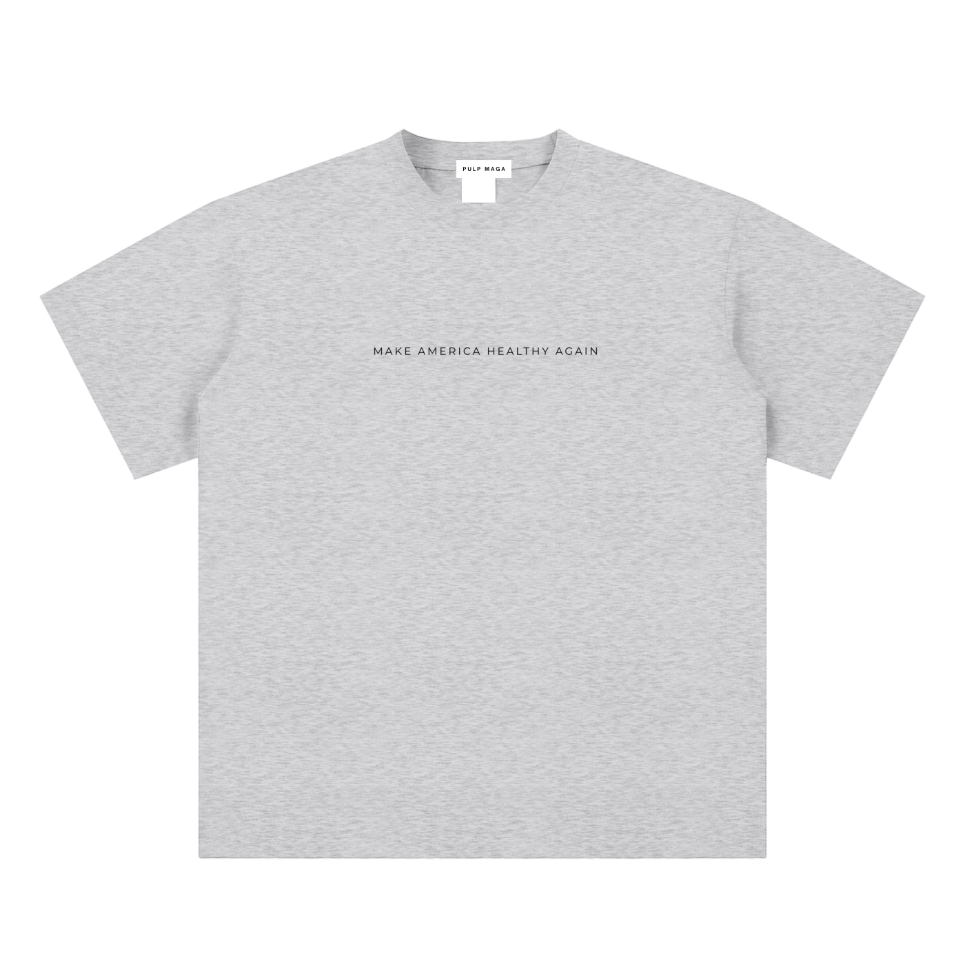 health freedom t-shirt front view in flower gray with Make America Healthy Again text on sueded cotton tee
