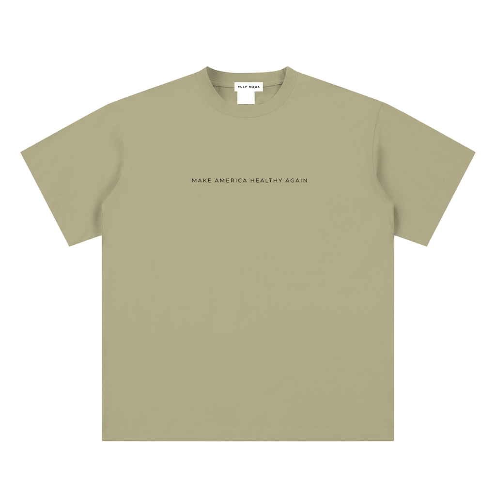 health freedom t-shirt front view in gray coffee with Make America Healthy Again text on sueded cotton tee