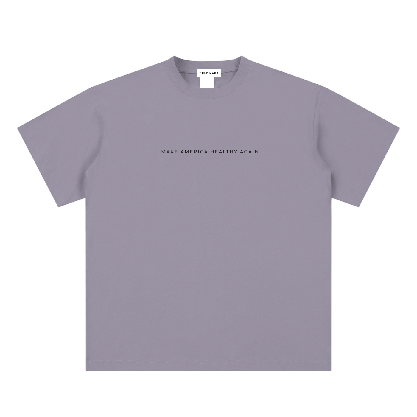 health freedom t-shirt front view in gray purple with Make America Healthy Again text on sueded cotton tee