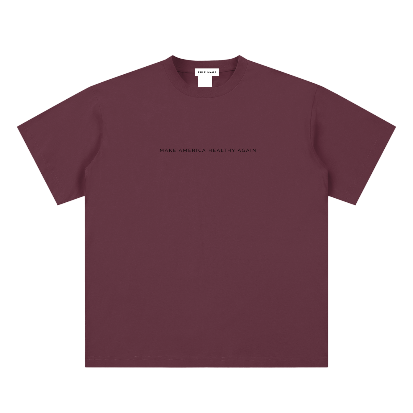 health freedom t-shirt front view in plum purple with Make America Healthy Again text on sueded cotton tee