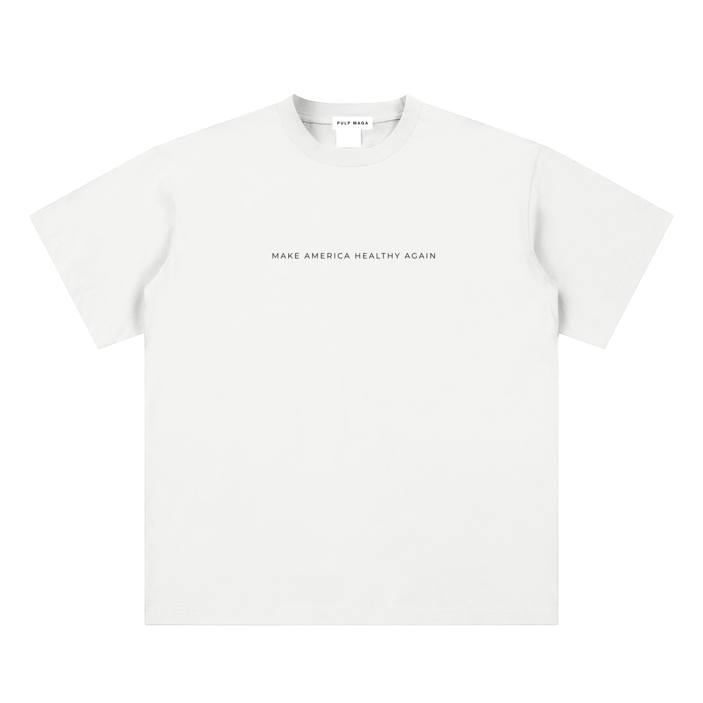 health freedom t-shirt front view in white with Make America Healthy Again text on sueded cotton tee